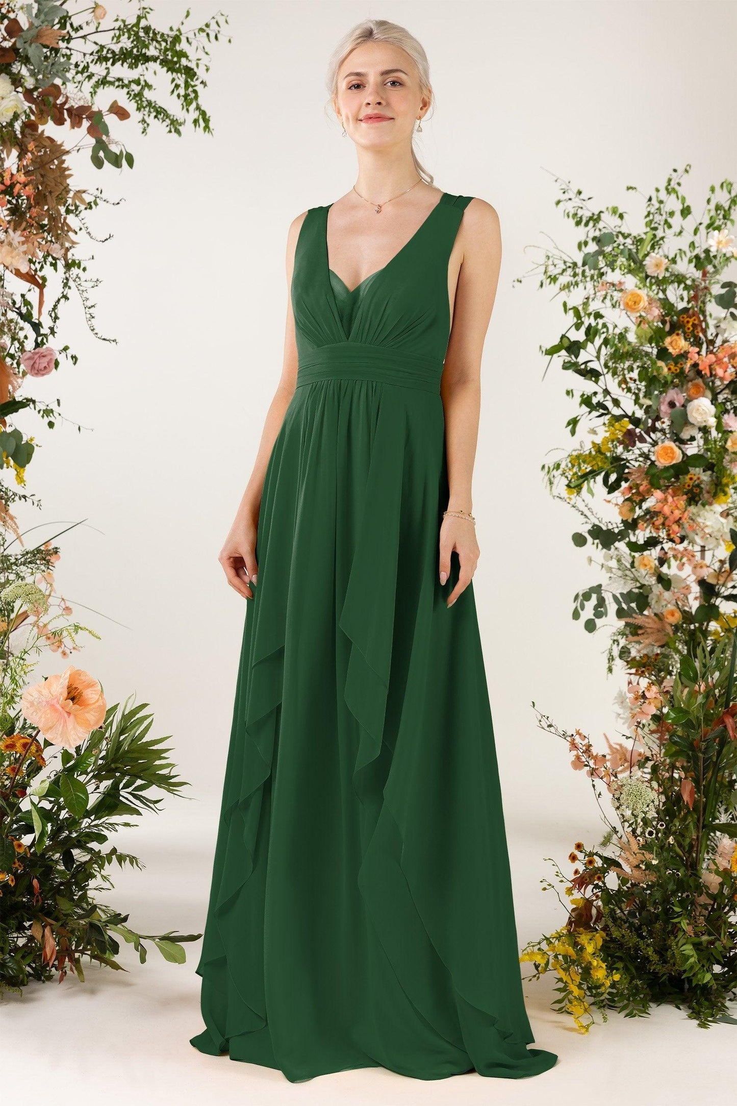 A-Line Sweep-Brush Train Chiffon Bridesmaid Dress CB0467 - COCOMELODY