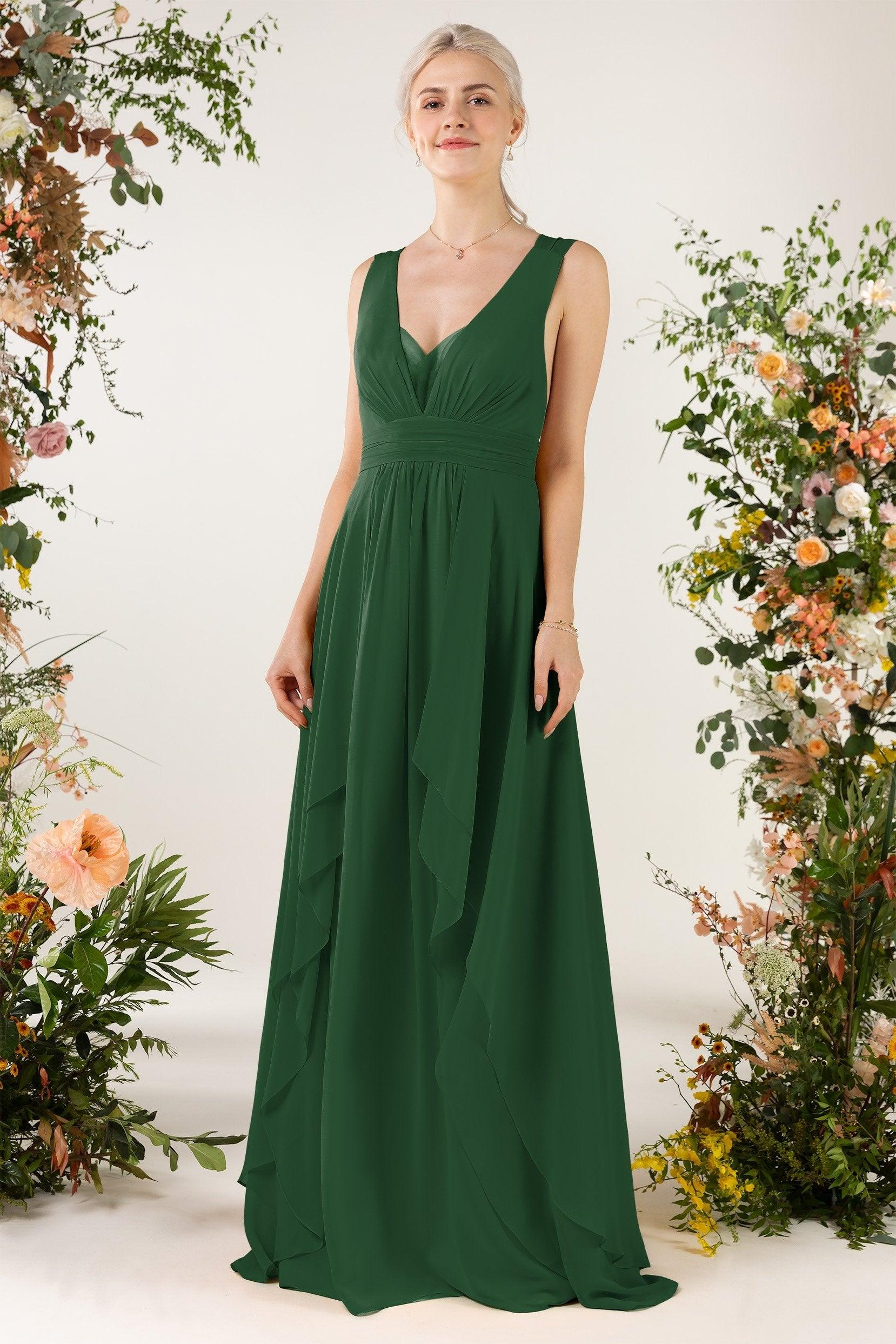 A-Line Sweep-Brush Train Chiffon Bridesmaid Dress CB0467 - COCOMELODY
