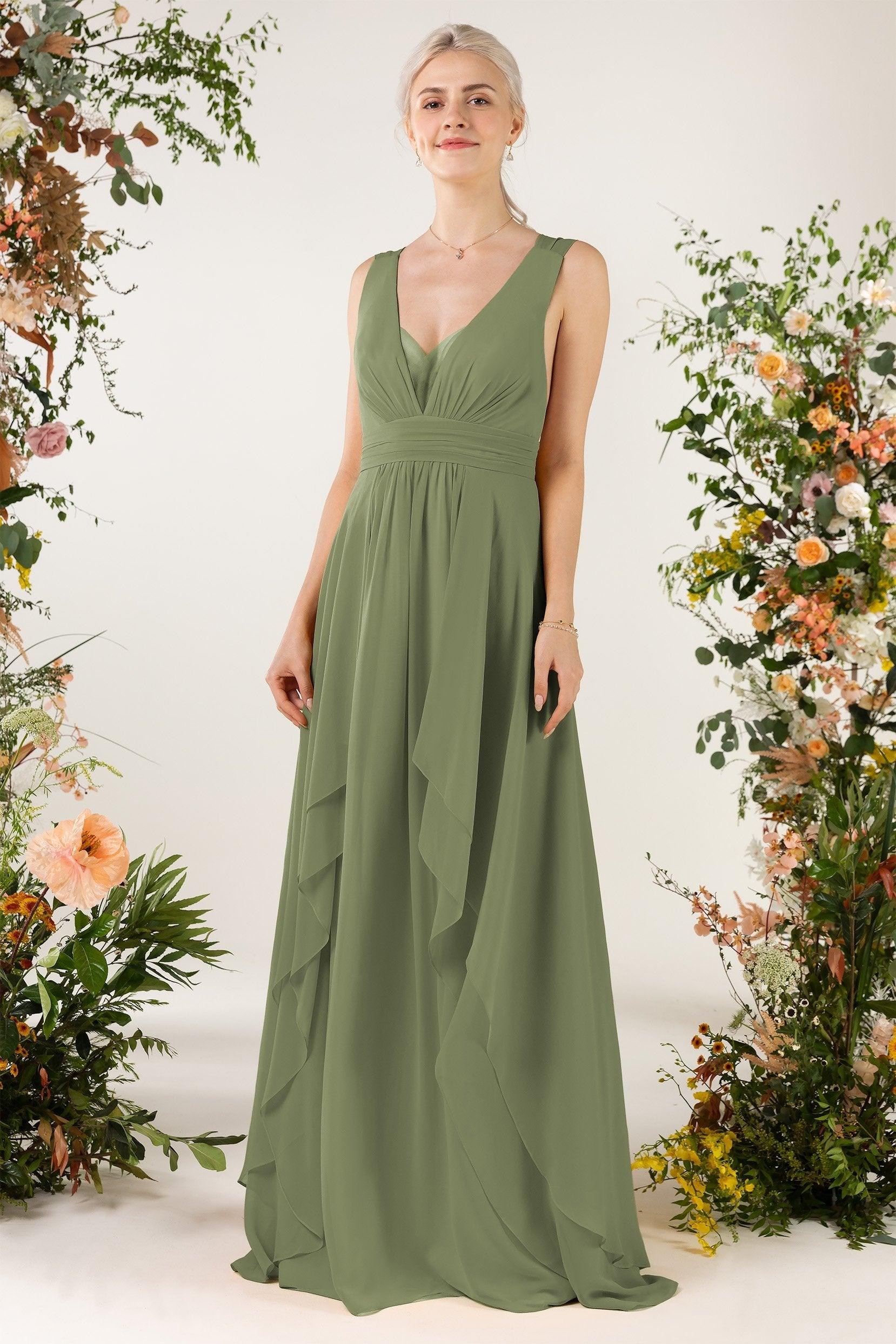 A-Line Sweep-Brush Train Chiffon Bridesmaid Dress CB0467 - COCOMELODY