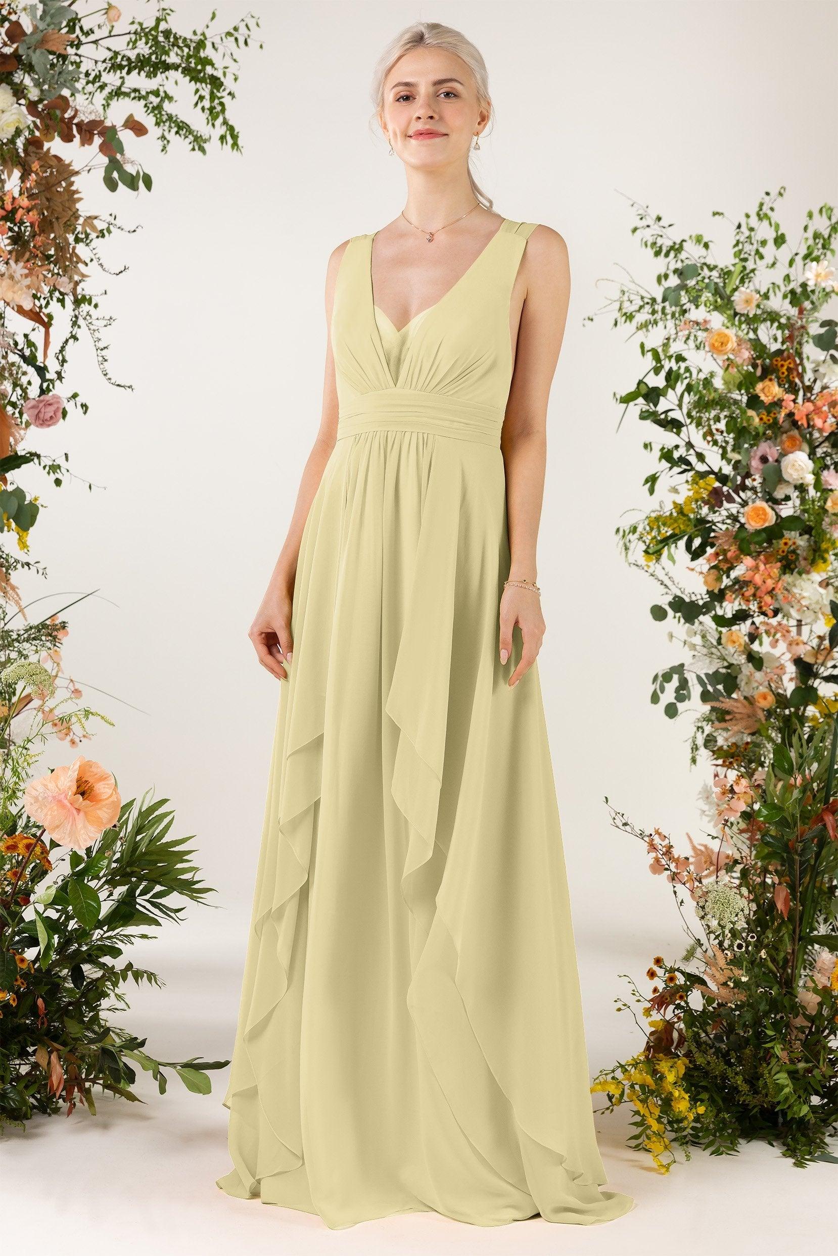 A-Line Sweep-Brush Train Chiffon Bridesmaid Dress CB0467 - COCOMELODY