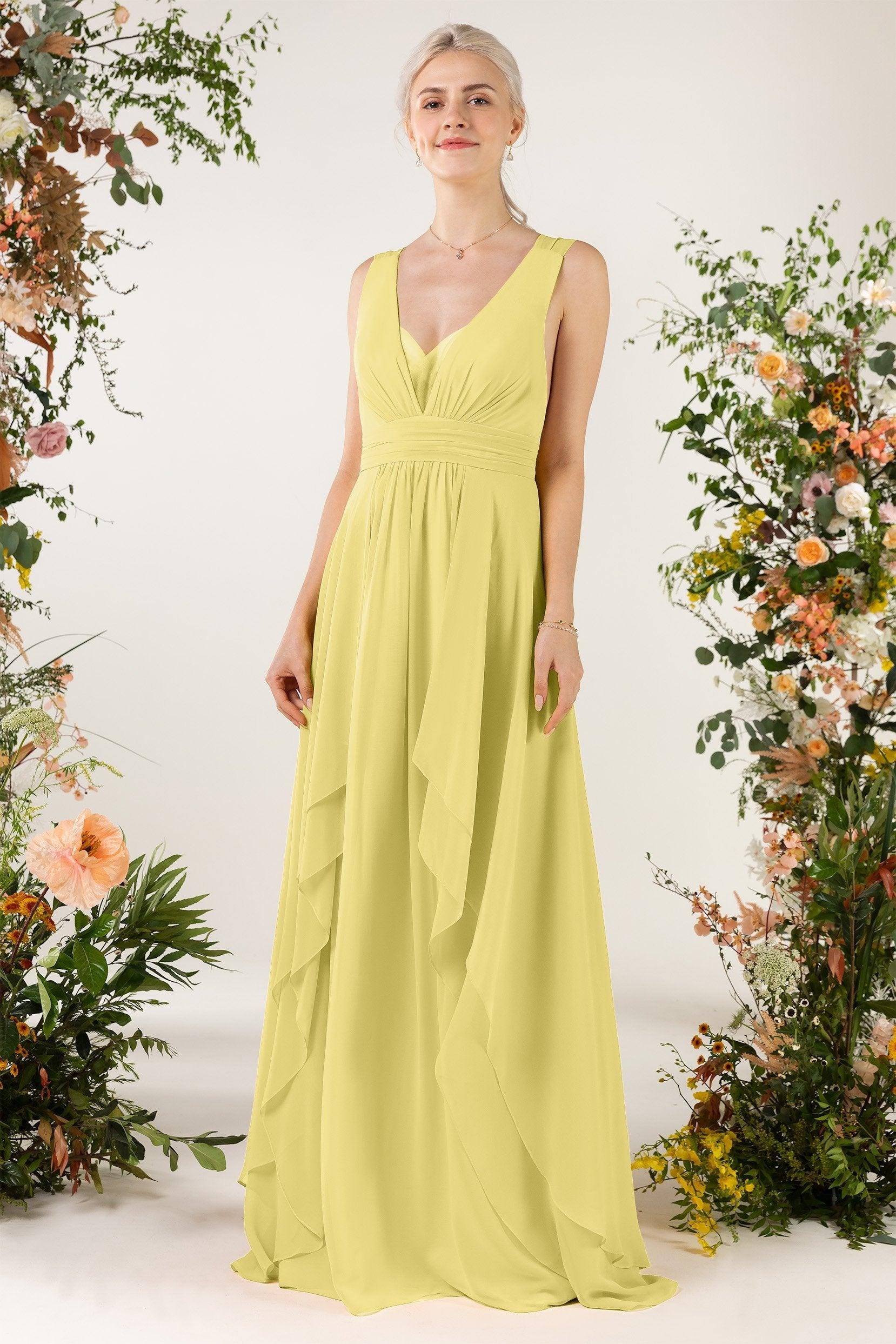 A-Line Sweep-Brush Train Chiffon Bridesmaid Dress CB0467 - COCOMELODY