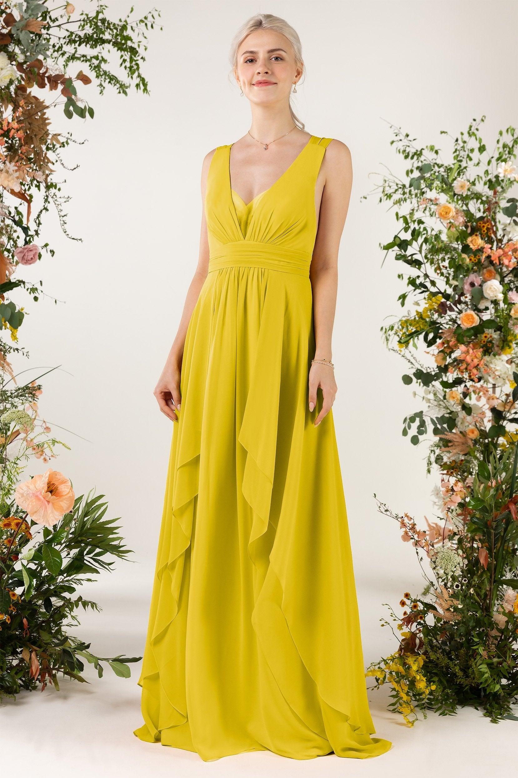 A-Line Sweep-Brush Train Chiffon Bridesmaid Dress CB0467 - COCOMELODY