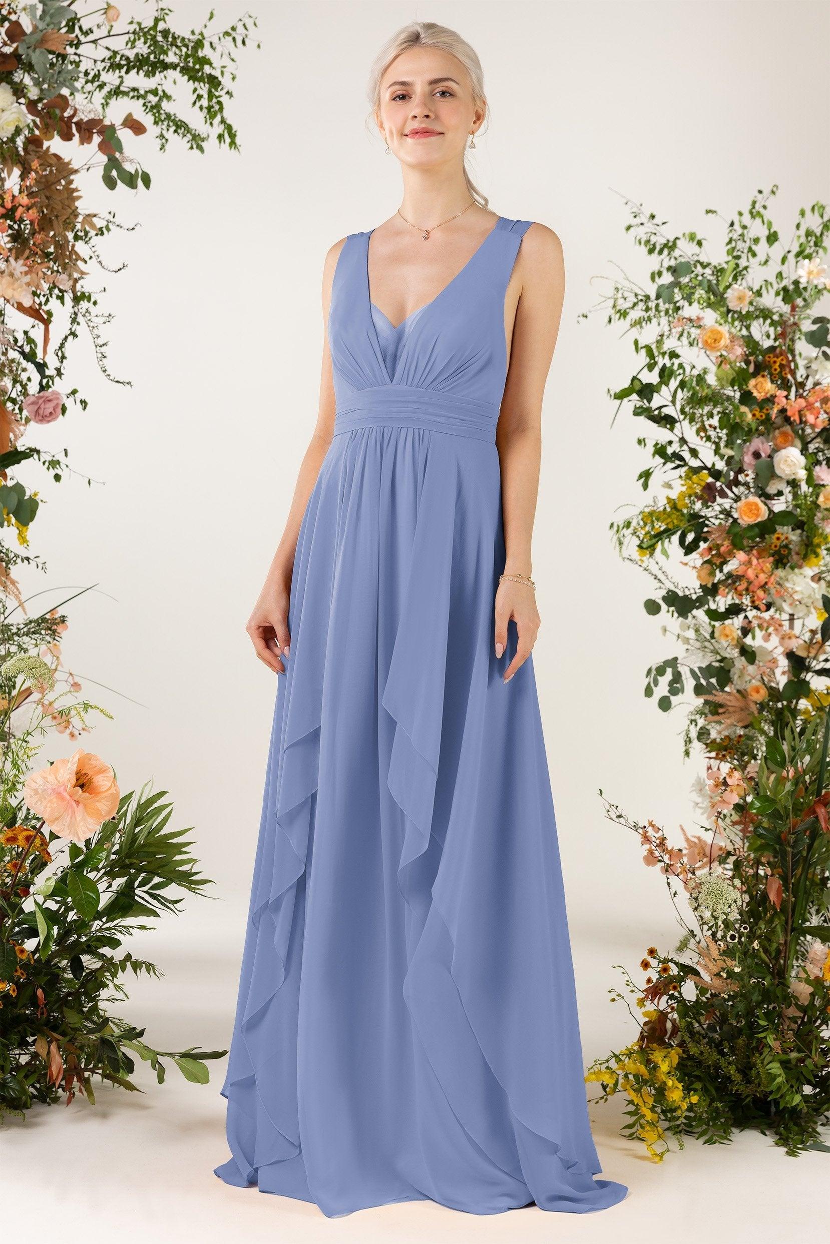 A-Line Sweep-Brush Train Chiffon Bridesmaid Dress CB0467 - COCOMELODY