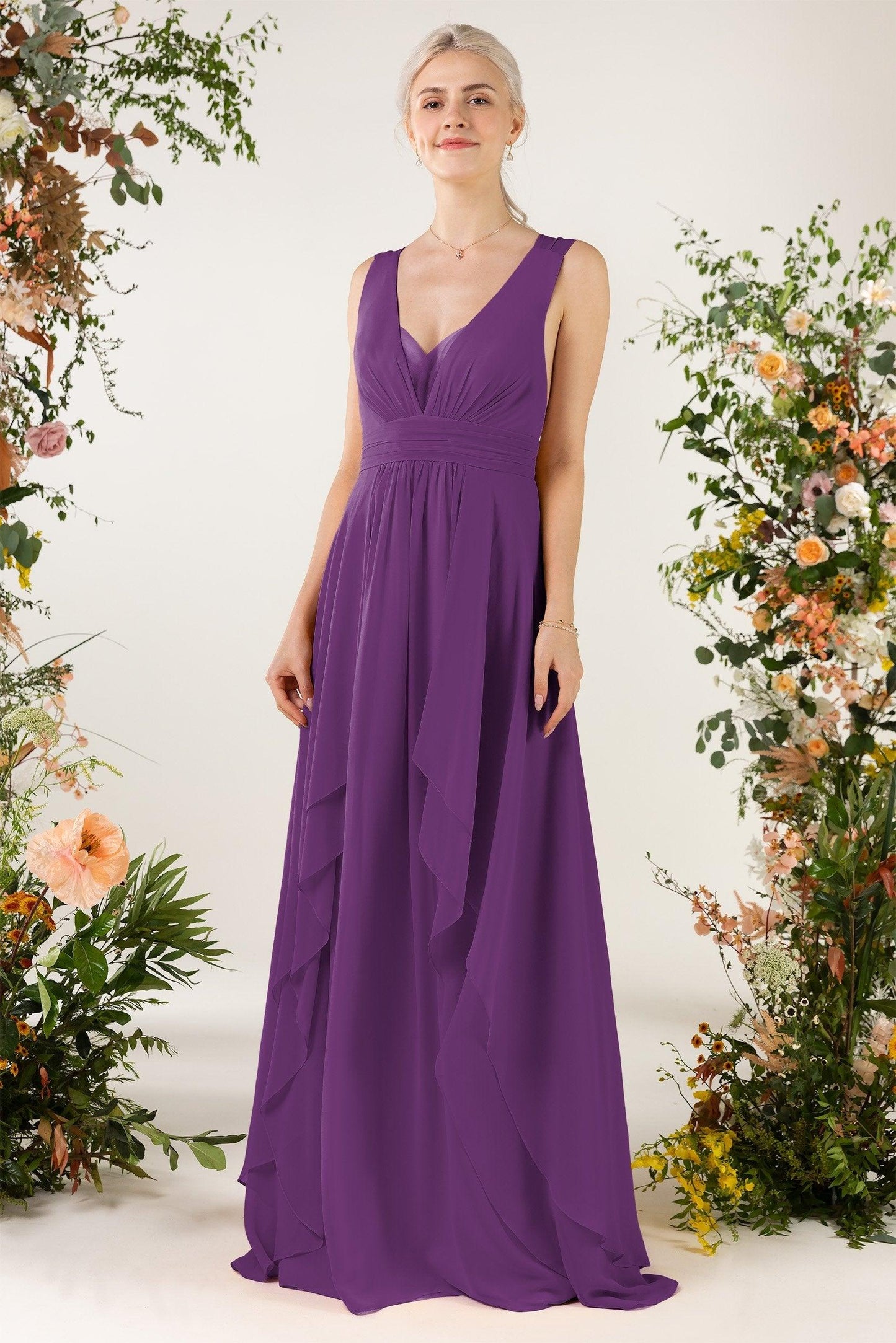 A-Line Sweep-Brush Train Chiffon Bridesmaid Dress CB0467 - COCOMELODY