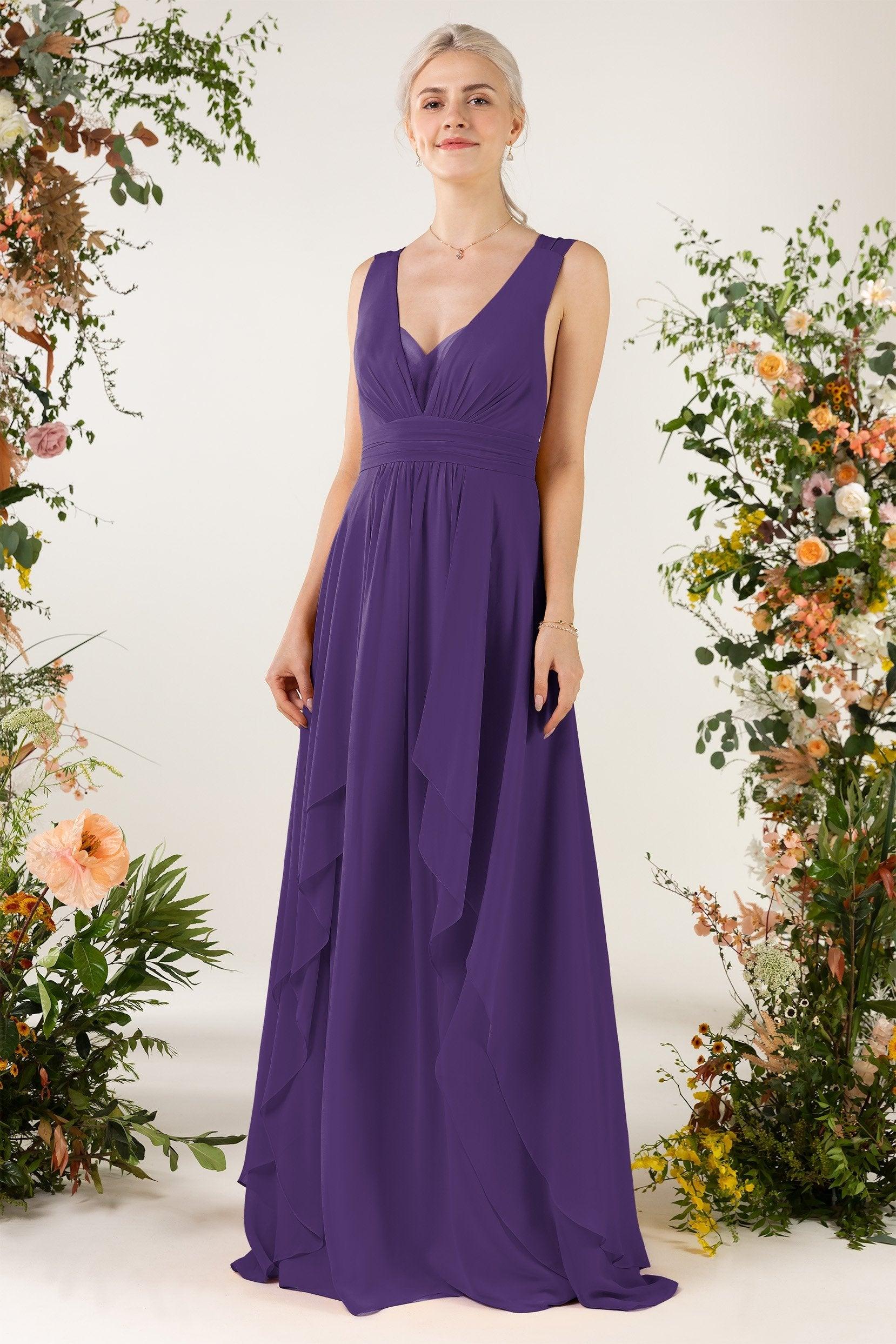 A-Line Sweep-Brush Train Chiffon Bridesmaid Dress CB0467 - COCOMELODY