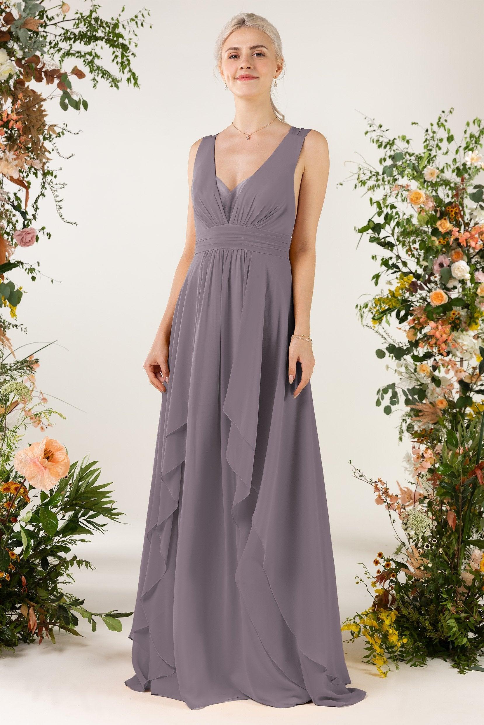 A-Line Sweep-Brush Train Chiffon Bridesmaid Dress CB0467 - COCOMELODY