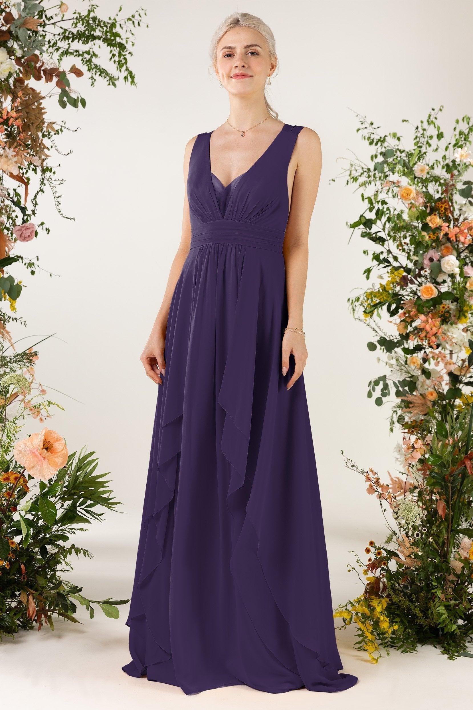 A-Line Sweep-Brush Train Chiffon Bridesmaid Dress CB0467 - COCOMELODY