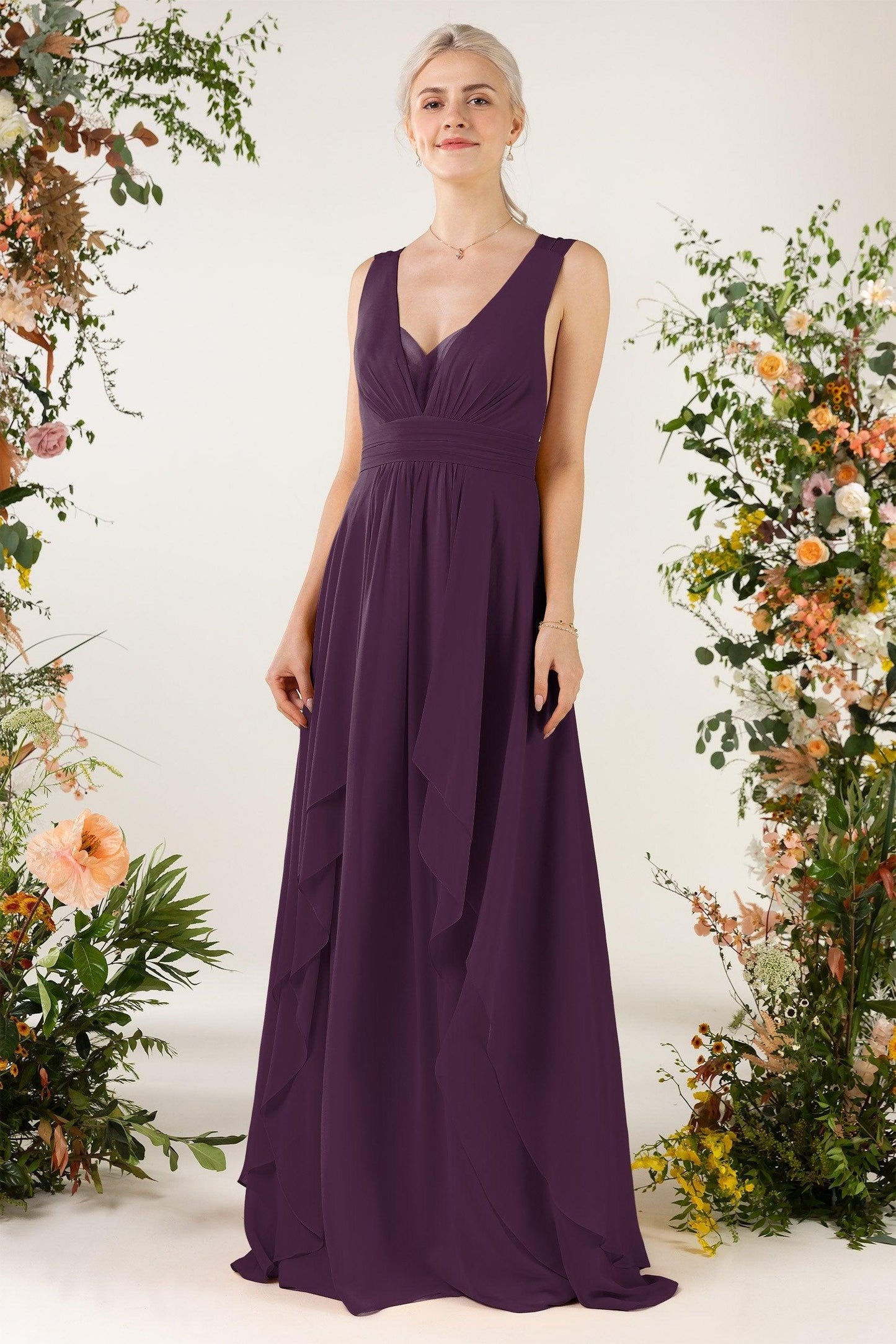 A-Line Sweep-Brush Train Chiffon Bridesmaid Dress CB0467 - COCOMELODY