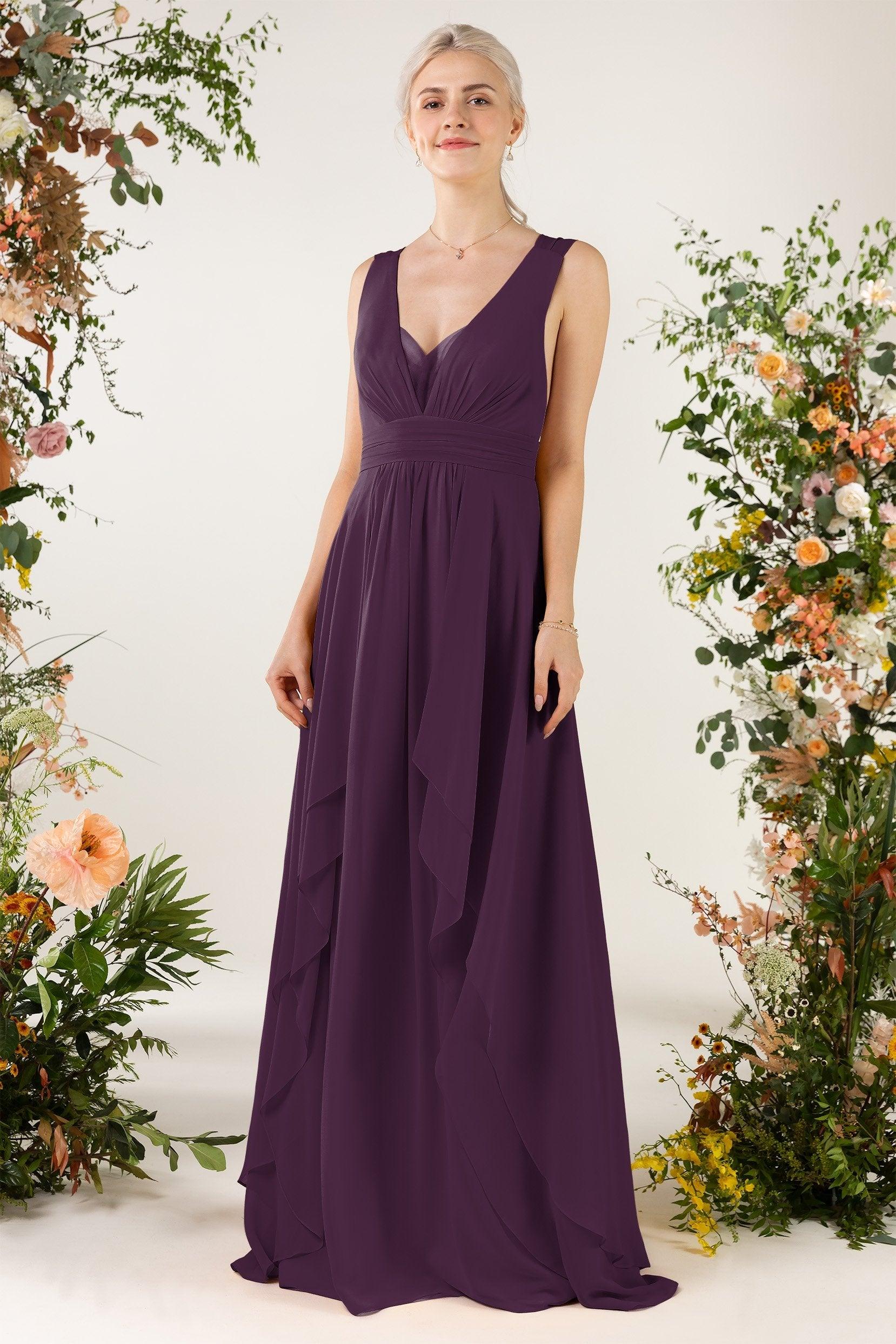 A-Line Sweep-Brush Train Chiffon Bridesmaid Dress CB0467 - COCOMELODY