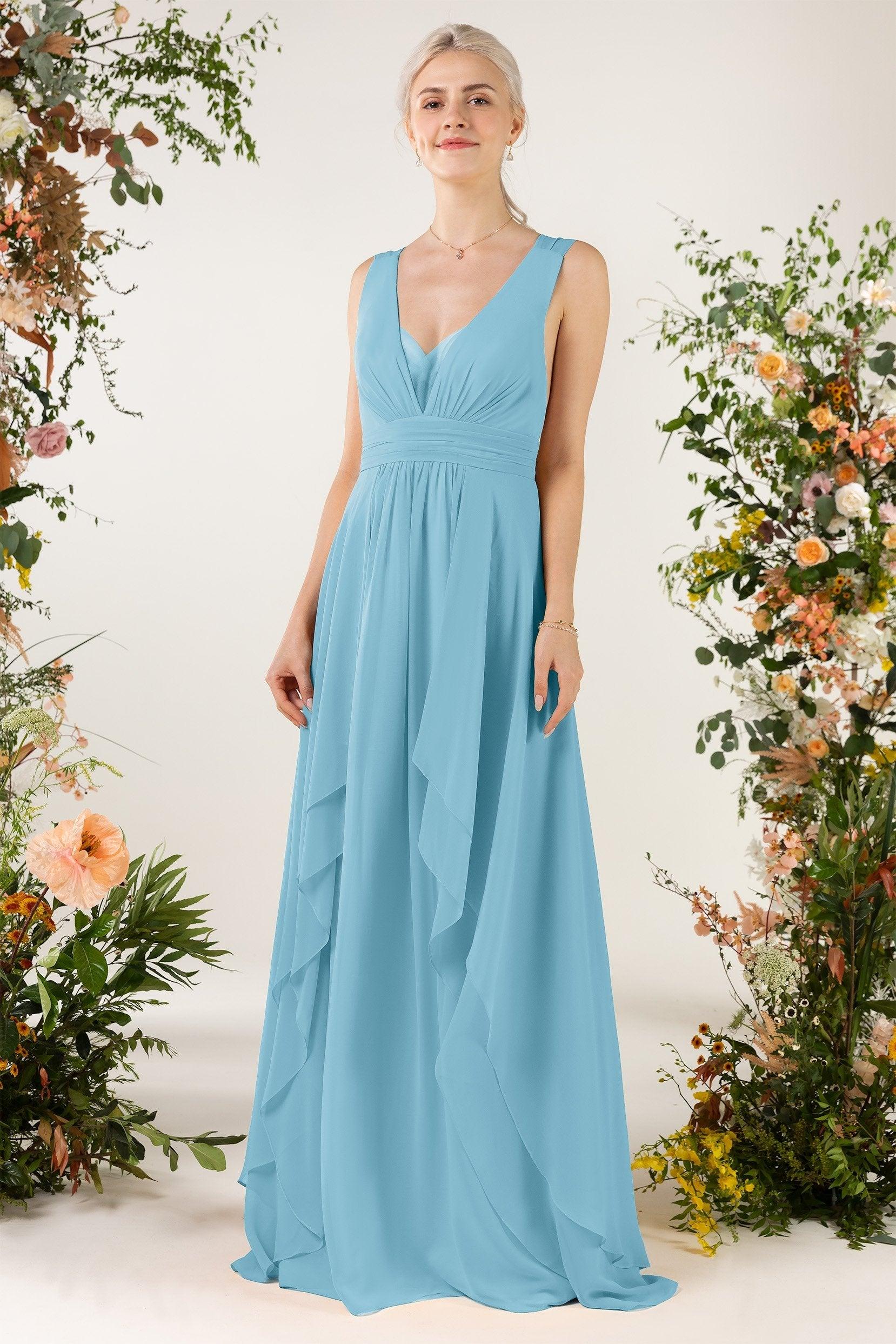 A-Line Sweep-Brush Train Chiffon Bridesmaid Dress CB0467 - COCOMELODY