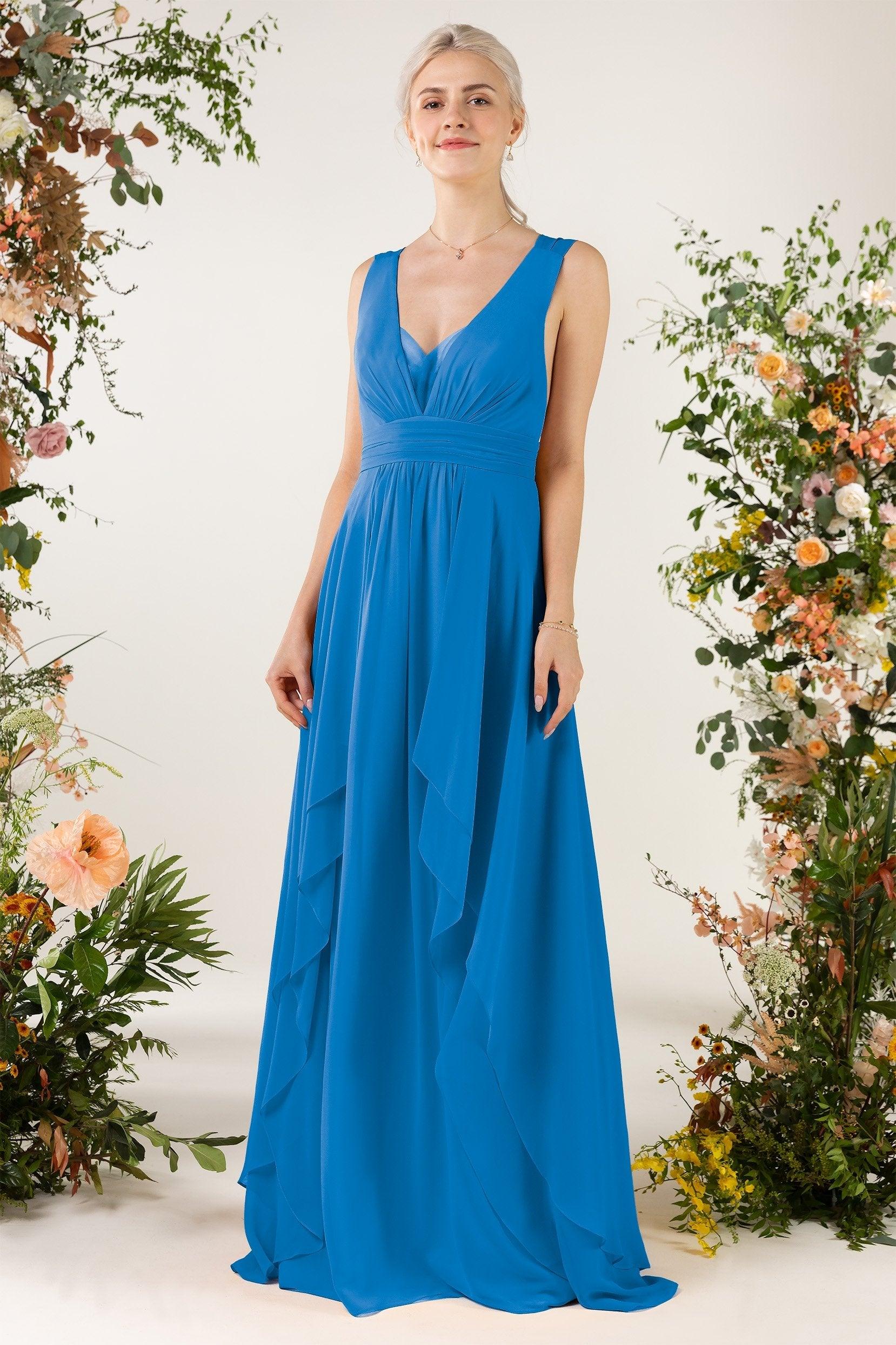 A-Line Sweep-Brush Train Chiffon Bridesmaid Dress CB0467 - COCOMELODY