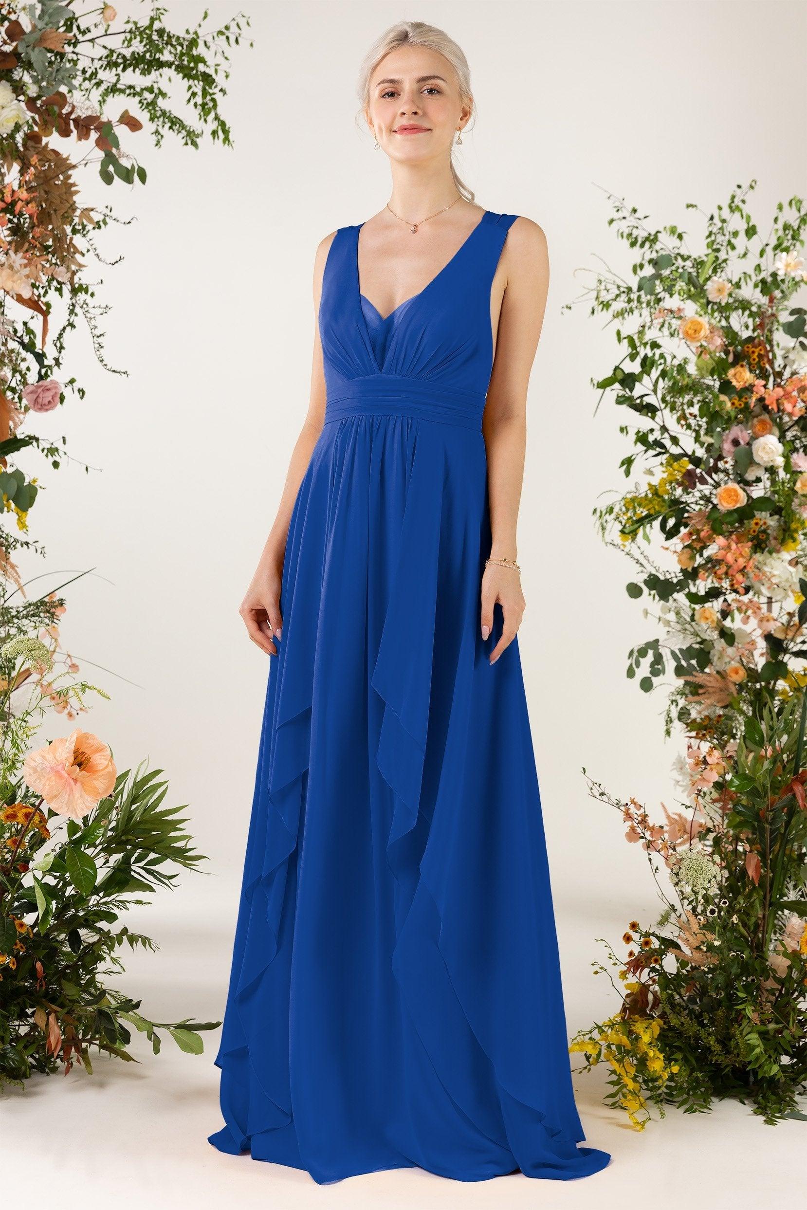 A-Line Sweep-Brush Train Chiffon Bridesmaid Dress CB0467 - COCOMELODY