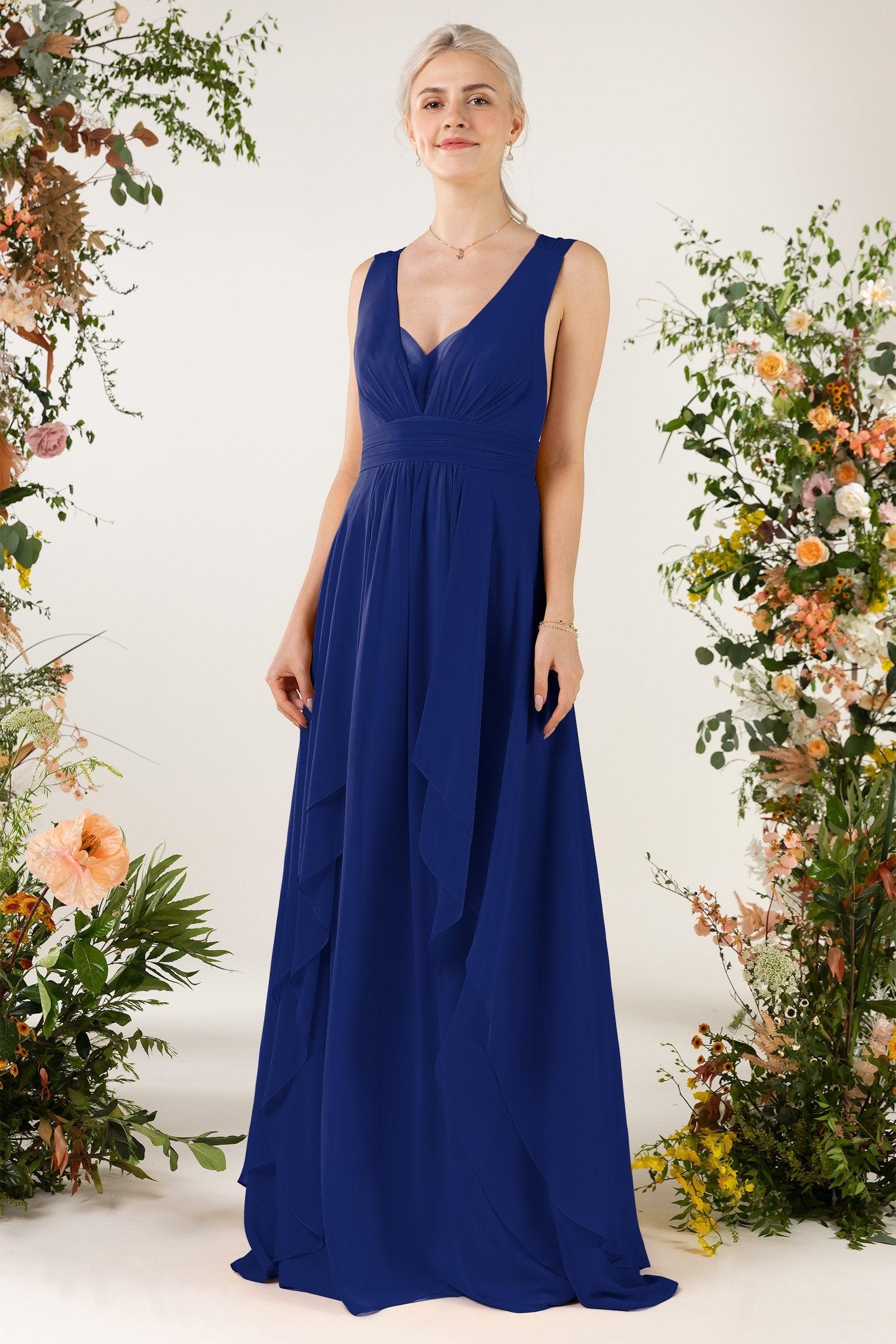 A-Line Sweep-Brush Train Chiffon Bridesmaid Dress CB0467 - COCOMELODY