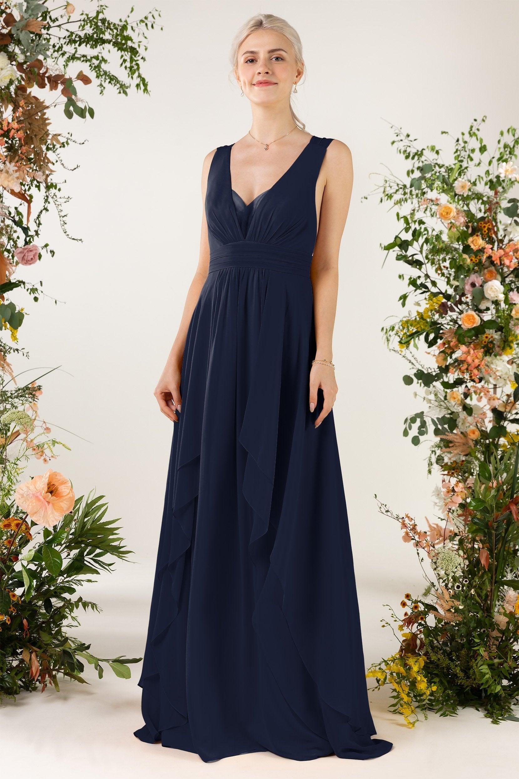 A-Line Sweep-Brush Train Chiffon Bridesmaid Dress CB0467 - COCOMELODY