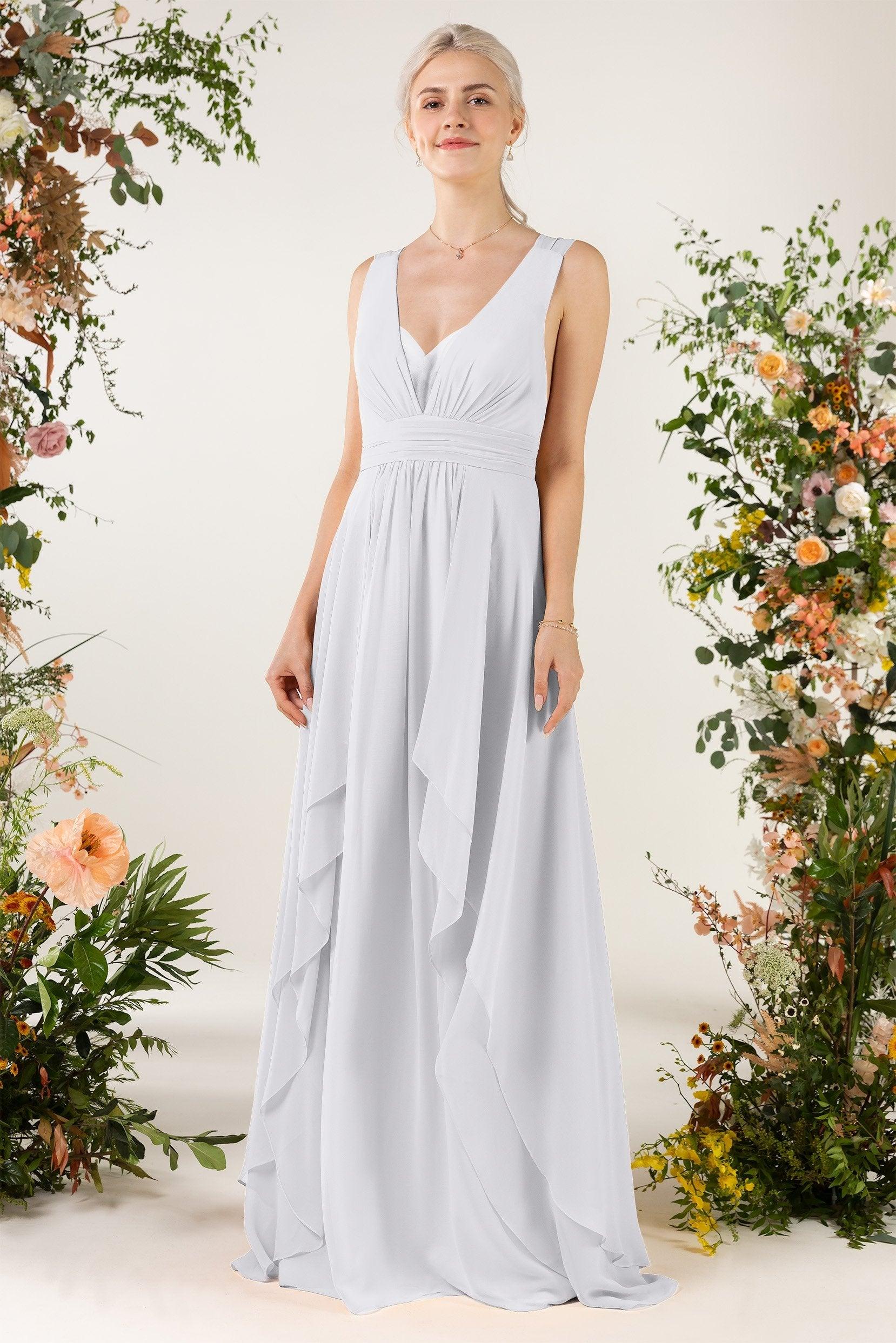 A-Line Sweep-Brush Train Chiffon Bridesmaid Dress CB0467 - COCOMELODY