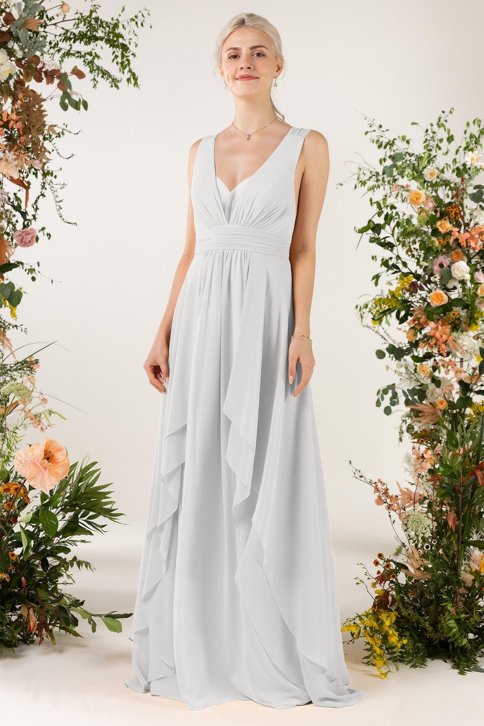 A-Line Sweep-Brush Train Chiffon Bridesmaid Dress CB0467 - COCOMELODY