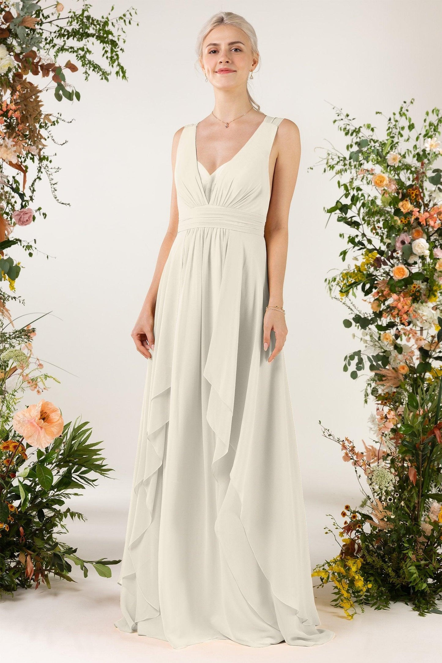 A-Line Sweep-Brush Train Chiffon Bridesmaid Dress CB0467 - COCOMELODY