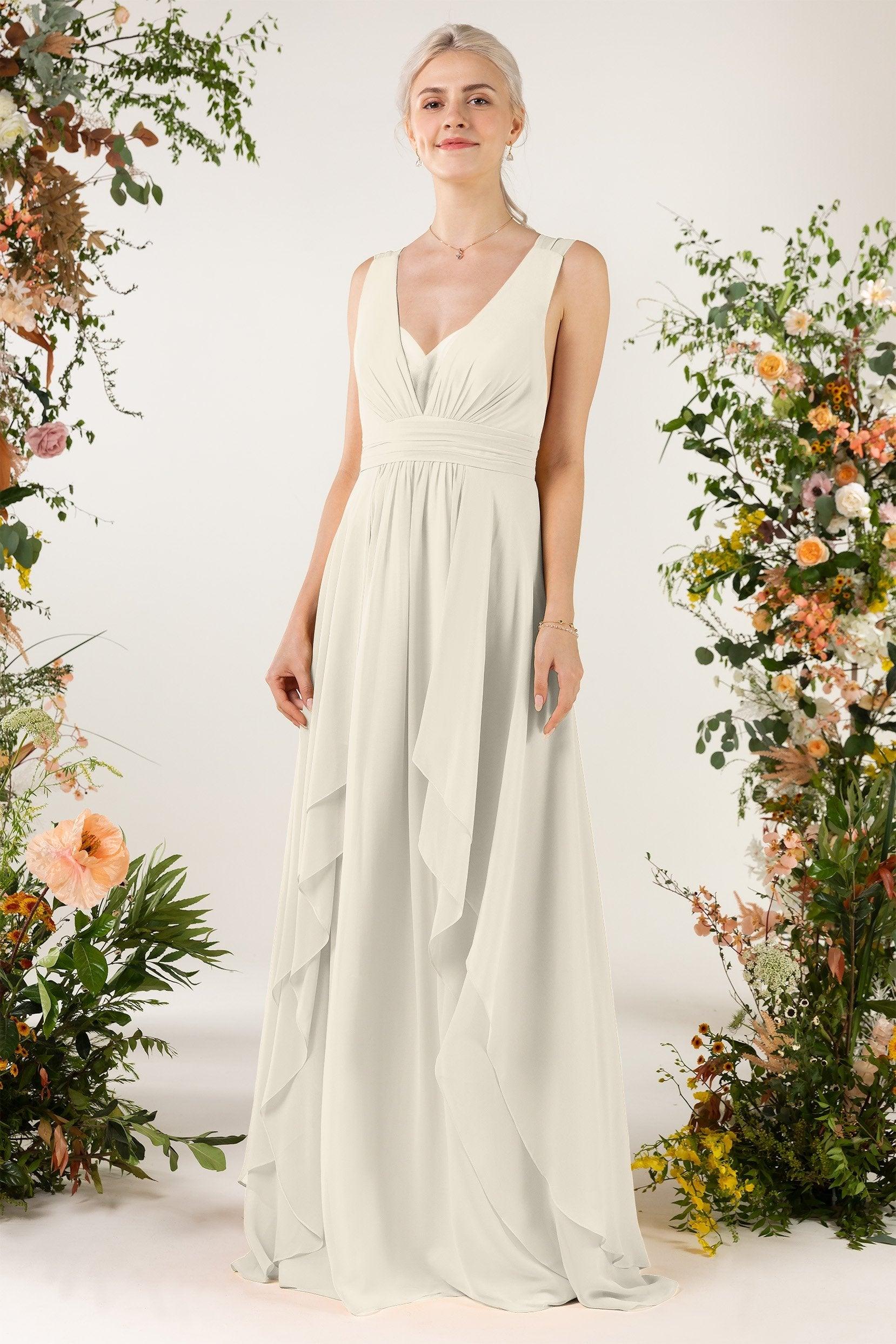 A-Line Sweep-Brush Train Chiffon Bridesmaid Dress CB0467 - COCOMELODY