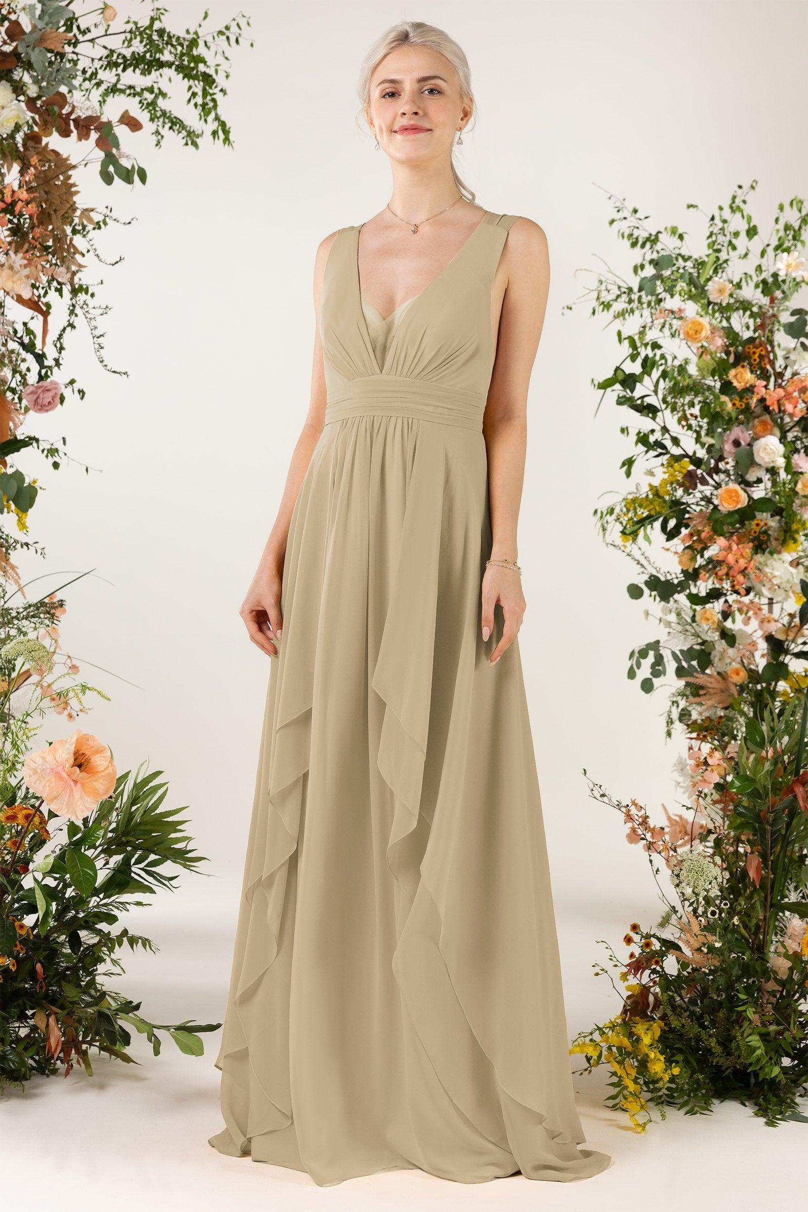 A-Line Sweep-Brush Train Chiffon Bridesmaid Dress CB0467 - COCOMELODY