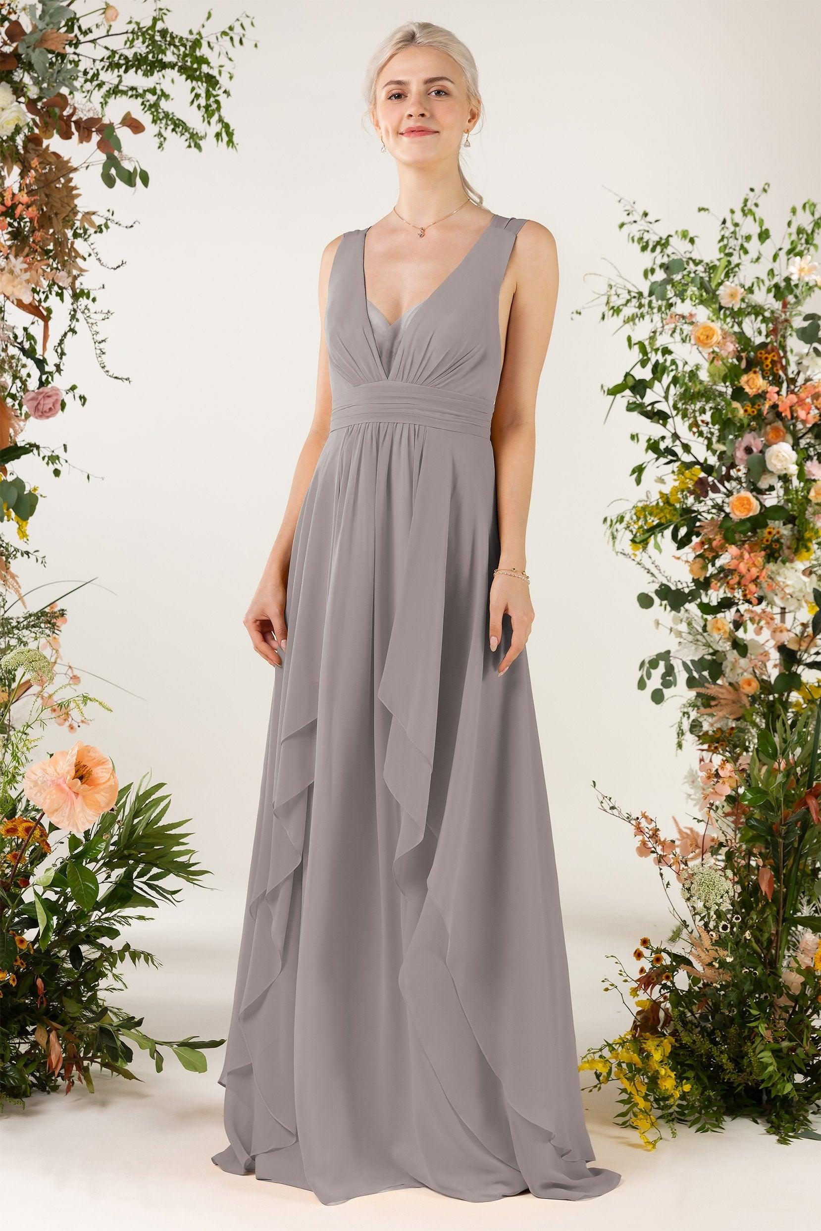 A-Line Sweep-Brush Train Chiffon Bridesmaid Dress CB0467 - COCOMELODY