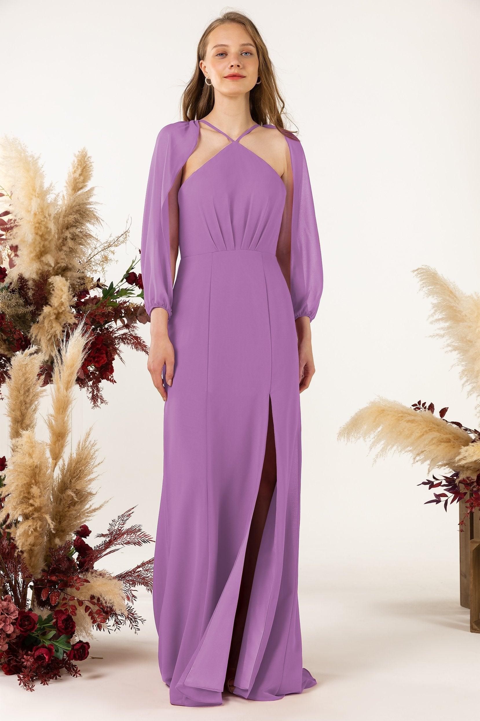 Sheath Sweep-Brush Train Chiffon Bridesmaid Dress CB0469 - COCOMELODY