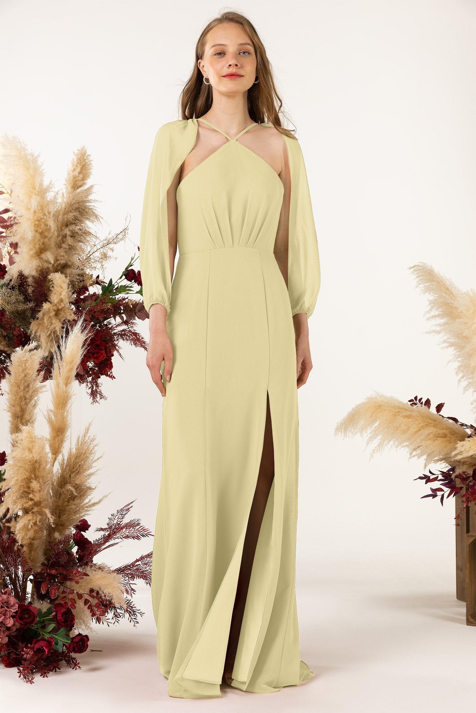 Sheath Sweep-Brush Train Chiffon Bridesmaid Dress CB0469 - COCOMELODY
