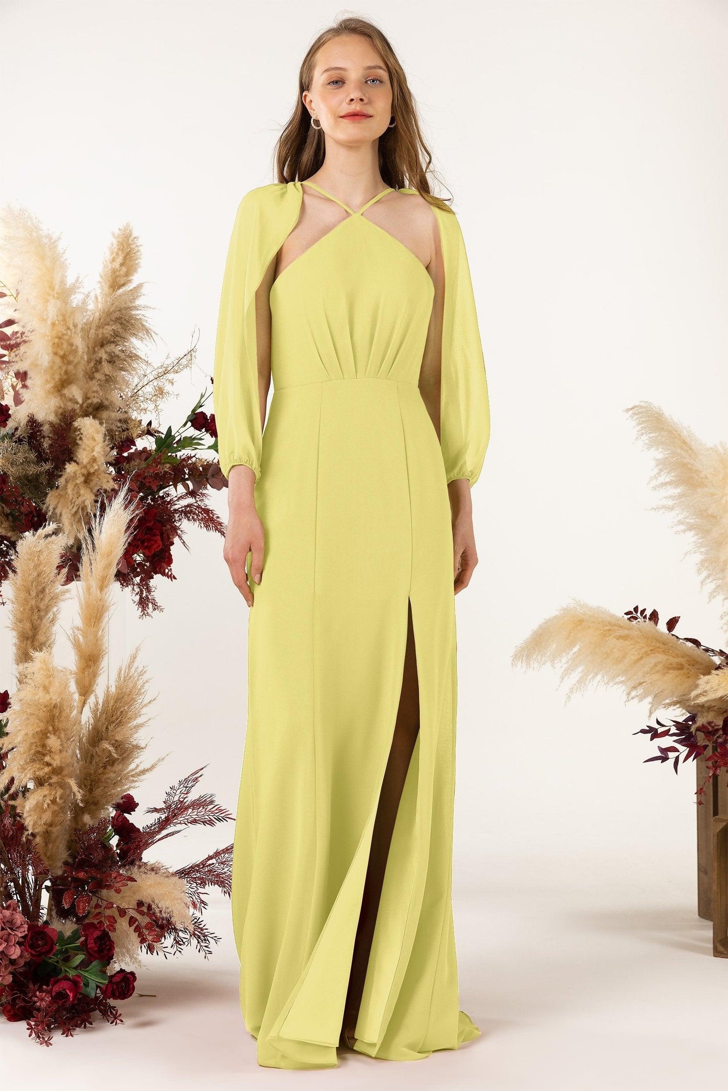 Sheath Sweep-Brush Train Chiffon Bridesmaid Dress CB0469 - COCOMELODY