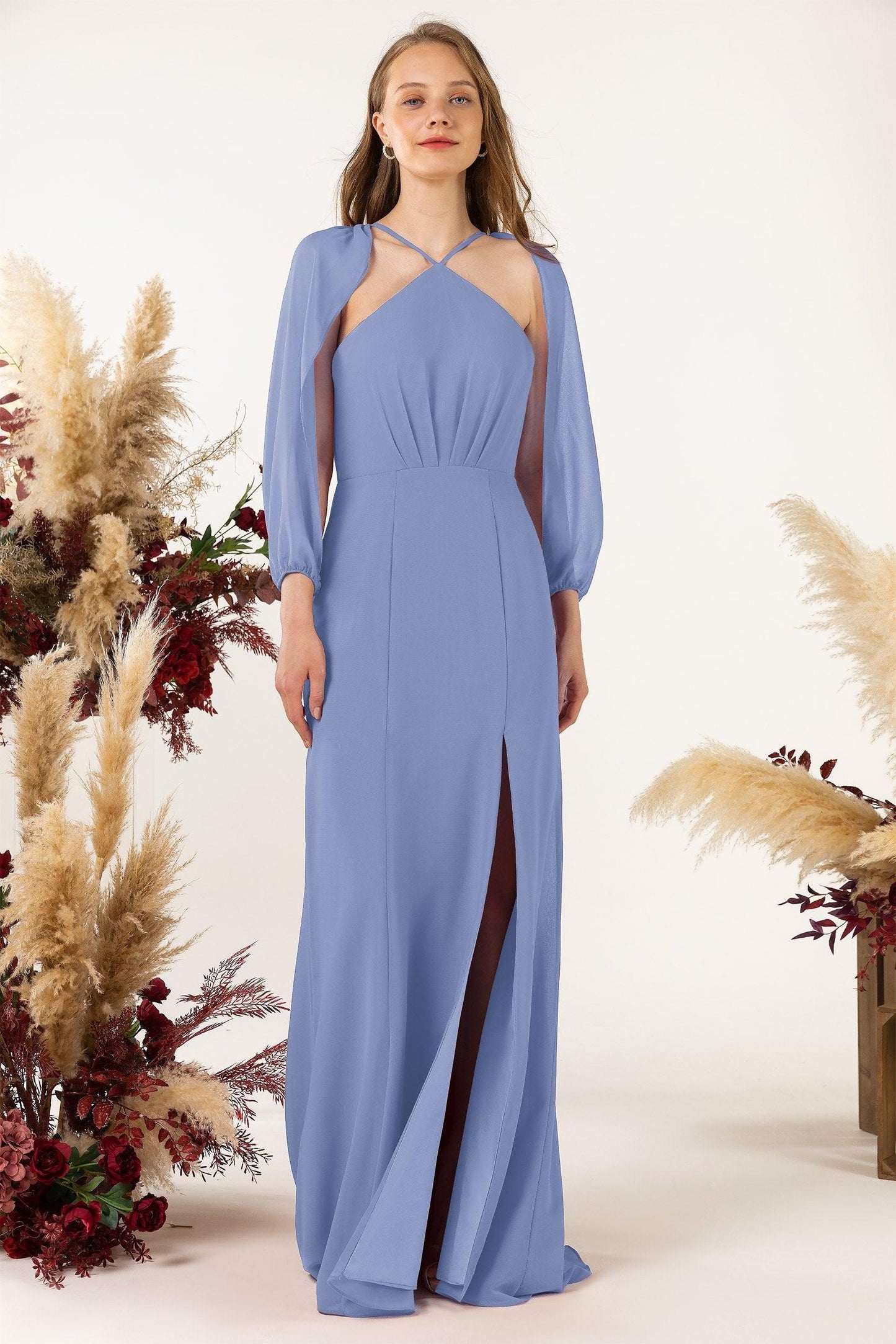 Sheath Sweep-Brush Train Chiffon Bridesmaid Dress CB0469 - COCOMELODY
