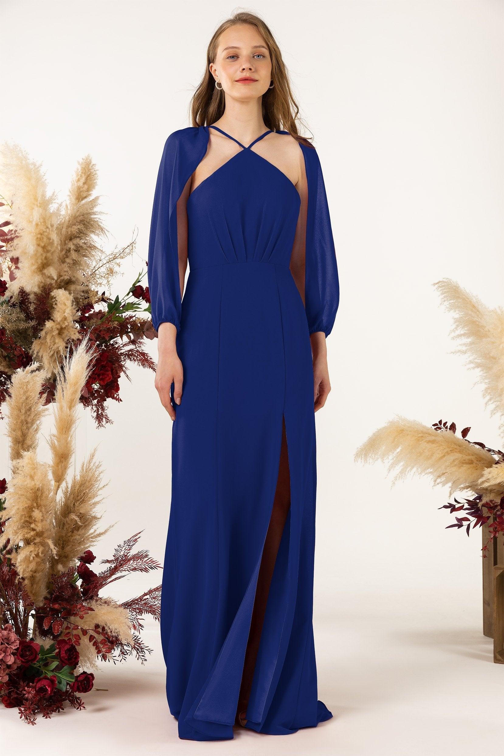 Sheath Sweep-Brush Train Chiffon Bridesmaid Dress CB0469 - COCOMELODY