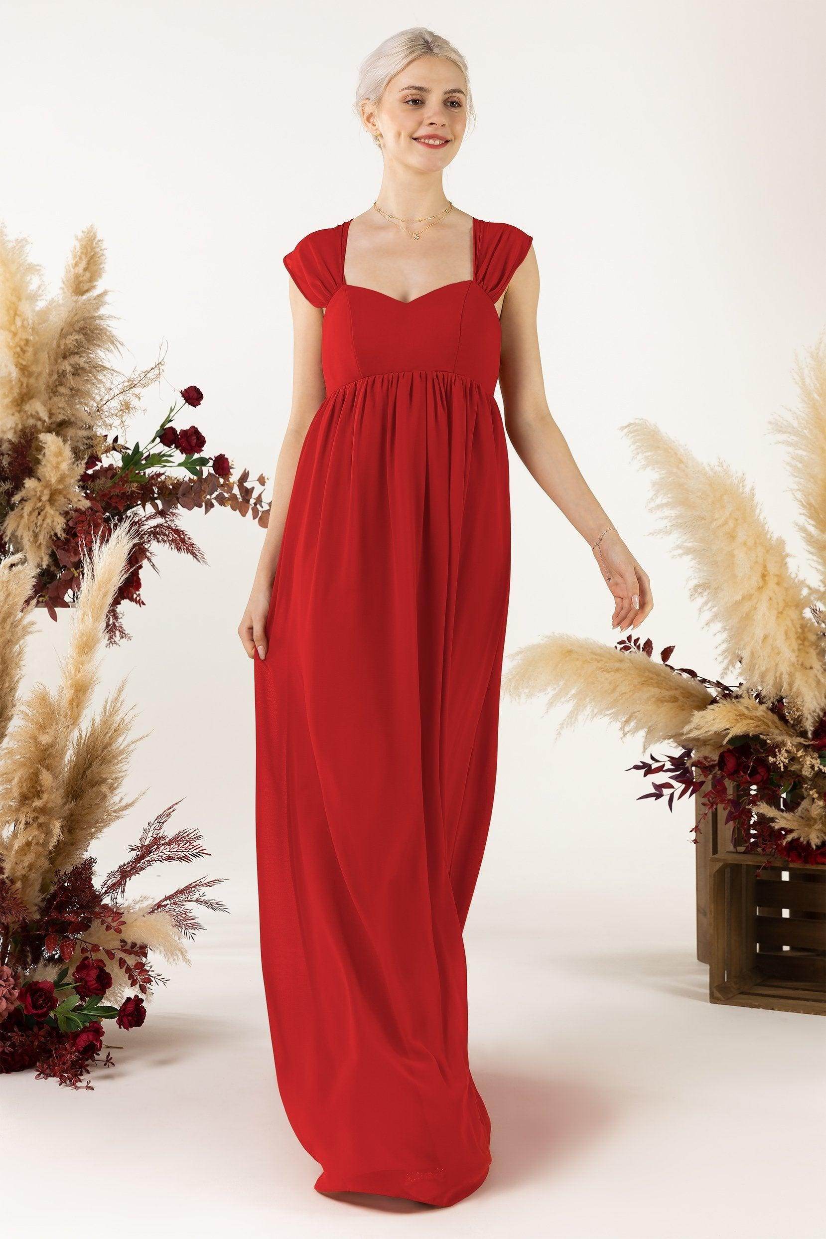 A-Line Sweep-Brush Train Chiffon Bridesmaid Dress CB0470 - COCOMELODY