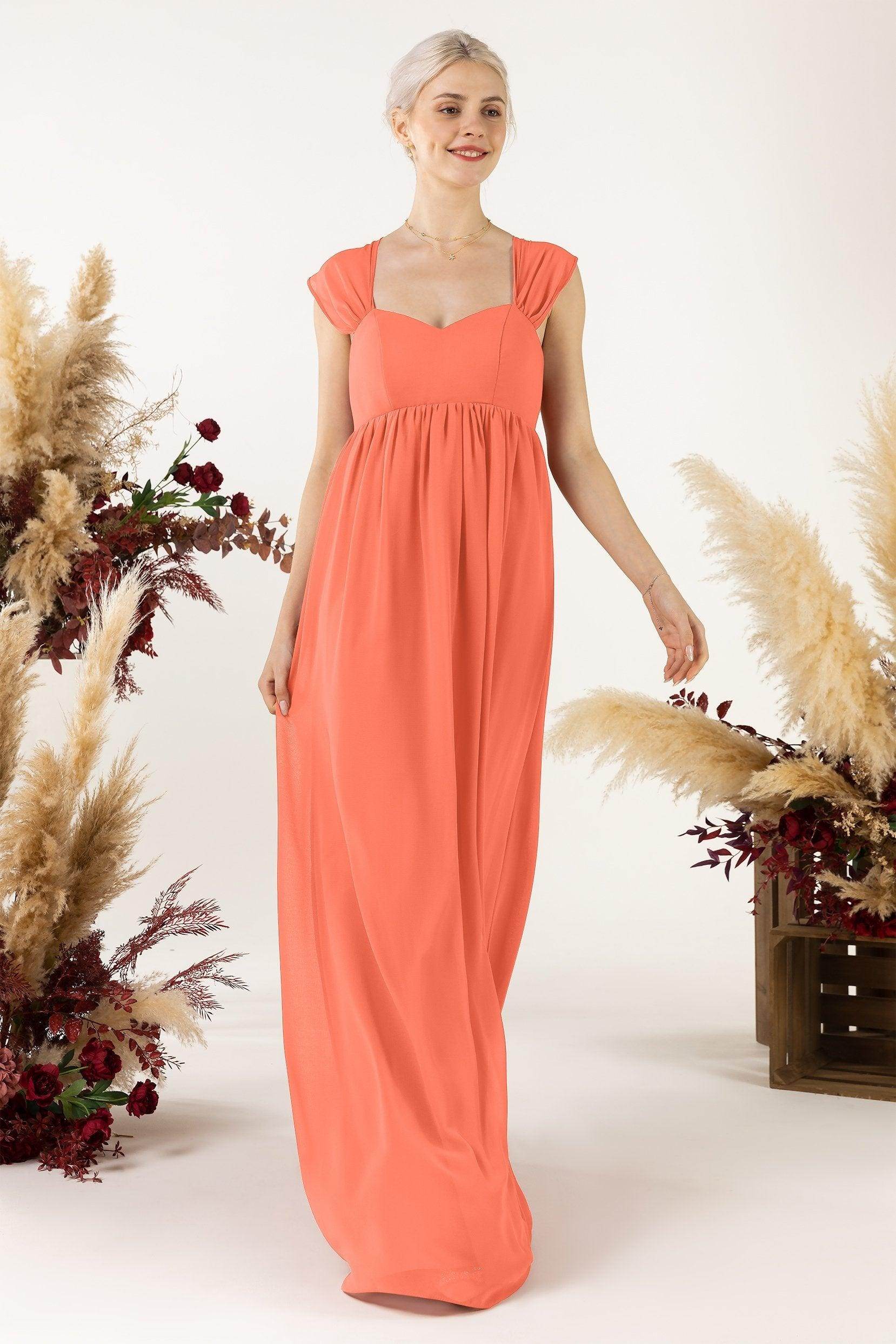 A-Line Sweep-Brush Train Chiffon Bridesmaid Dress CB0470 - COCOMELODY