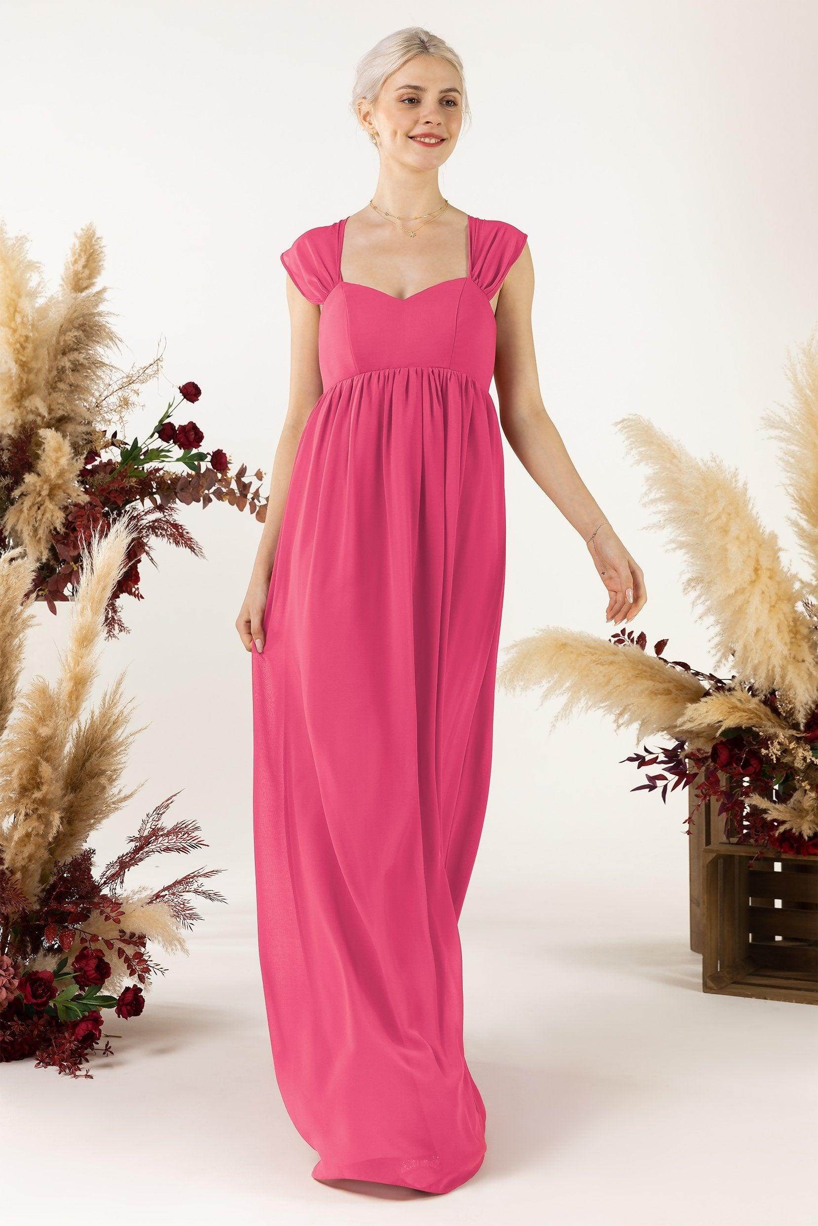 A-Line Sweep-Brush Train Chiffon Bridesmaid Dress CB0470 - COCOMELODY