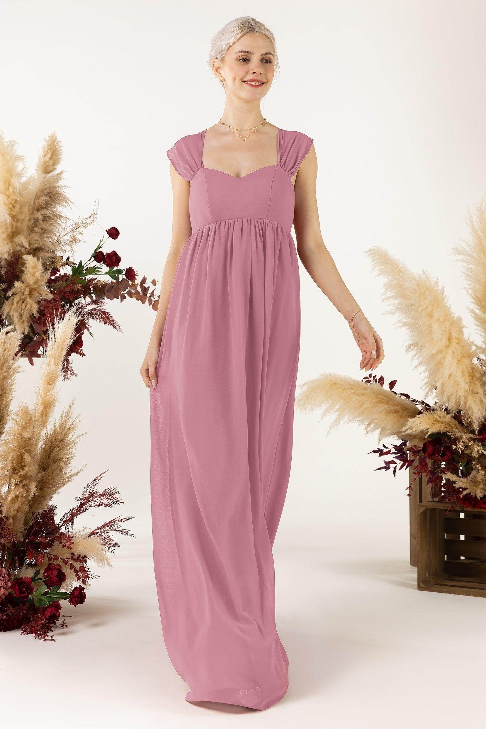 A-Line Sweep-Brush Train Chiffon Bridesmaid Dress CB0470 - COCOMELODY