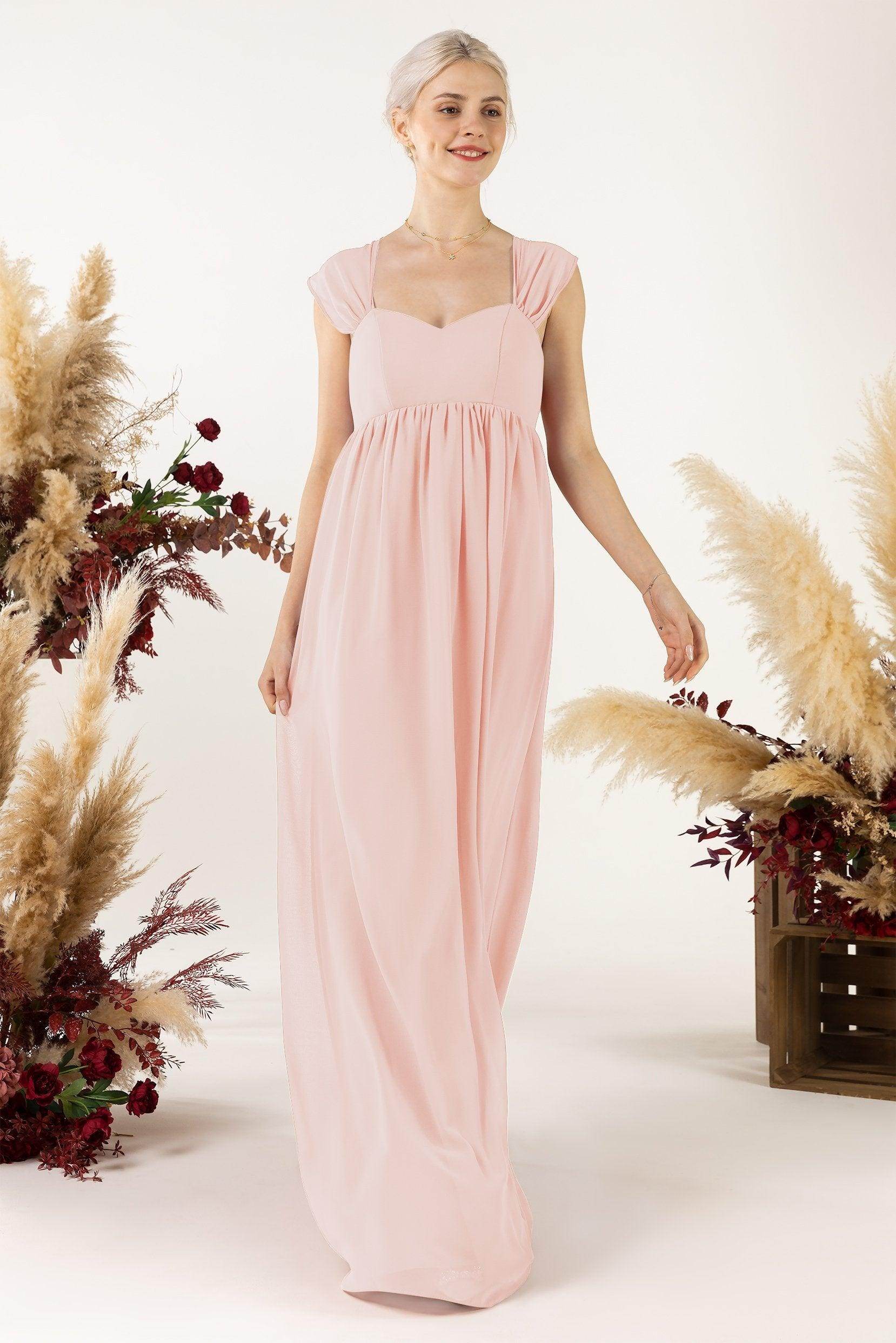 A-Line Sweep-Brush Train Chiffon Bridesmaid Dress CB0470 - COCOMELODY