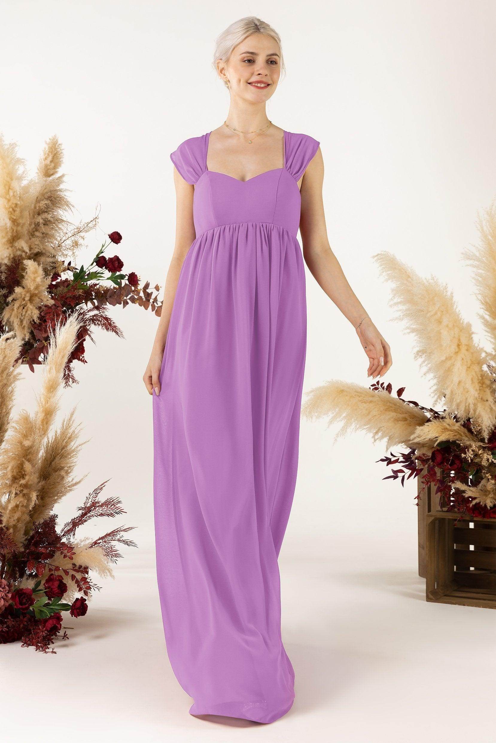 A-Line Sweep-Brush Train Chiffon Bridesmaid Dress CB0470 - COCOMELODY