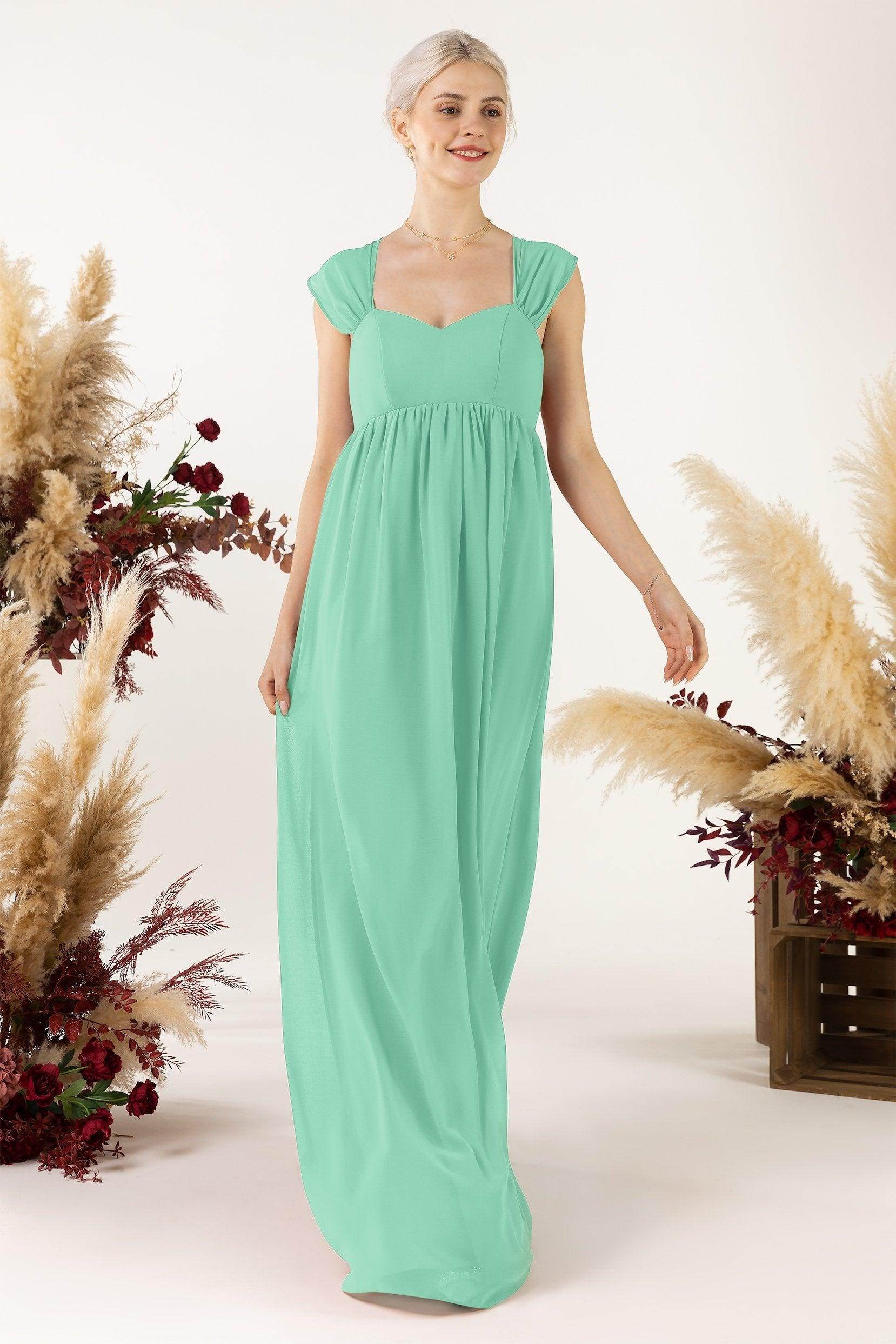 A-Line Sweep-Brush Train Chiffon Bridesmaid Dress CB0470 - COCOMELODY