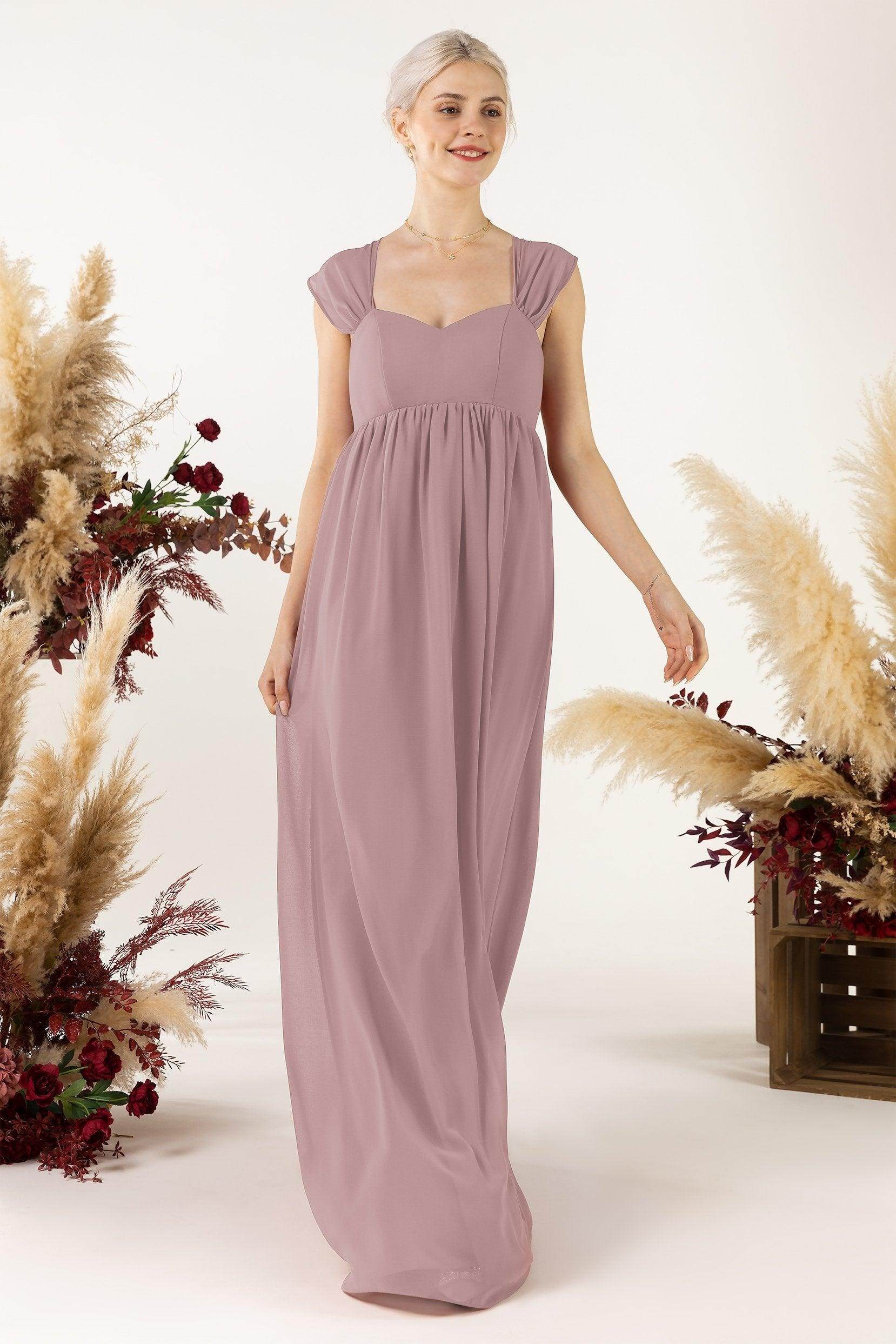A-Line Sweep-Brush Train Chiffon Bridesmaid Dress CB0470 - COCOMELODY
