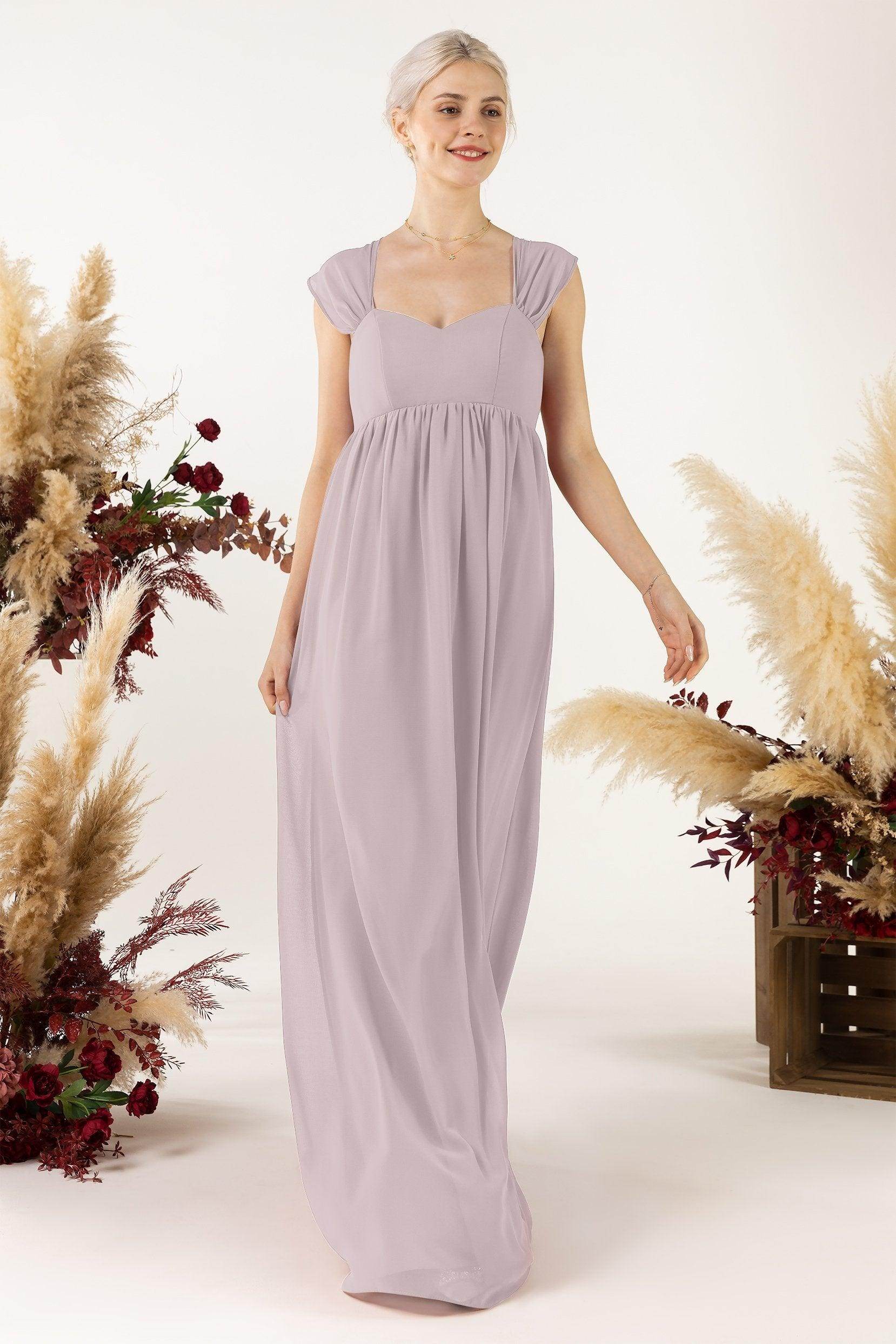 A-Line Sweep-Brush Train Chiffon Bridesmaid Dress CB0470 - COCOMELODY