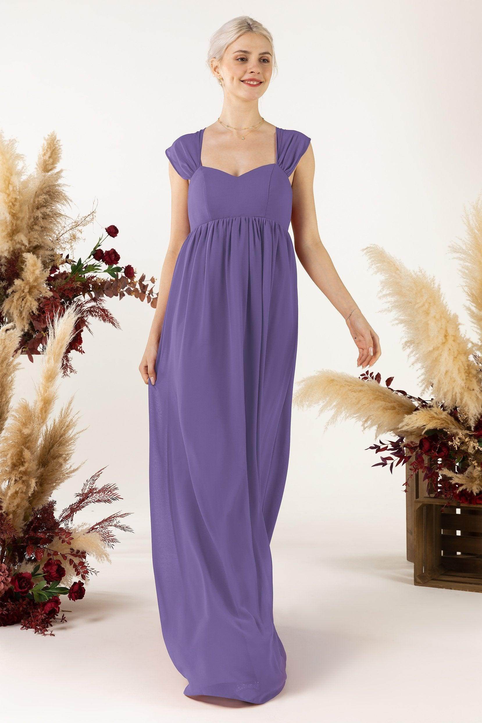 A-Line Sweep-Brush Train Chiffon Bridesmaid Dress CB0470 - COCOMELODY