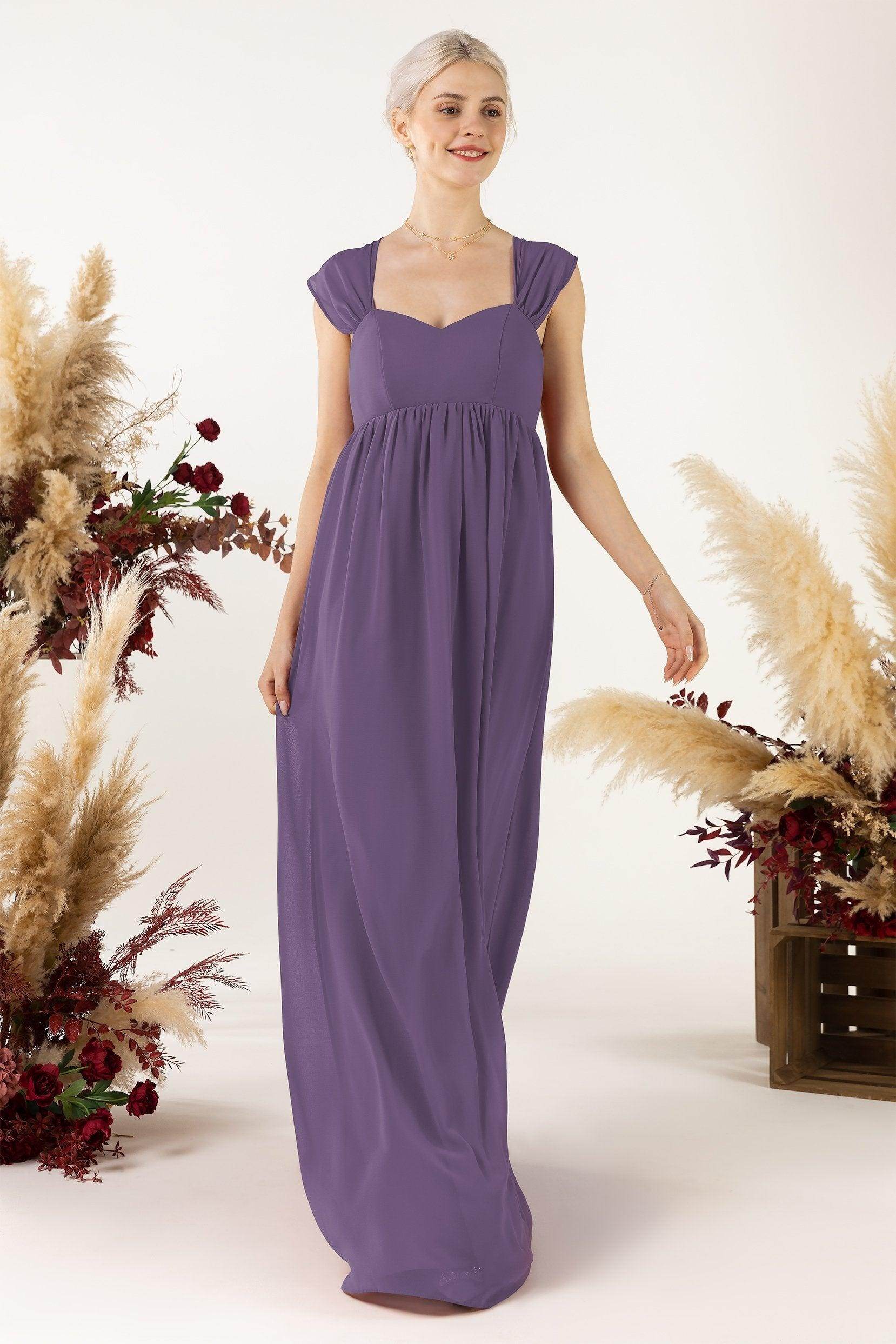 A-Line Sweep-Brush Train Chiffon Bridesmaid Dress CB0470 - COCOMELODY