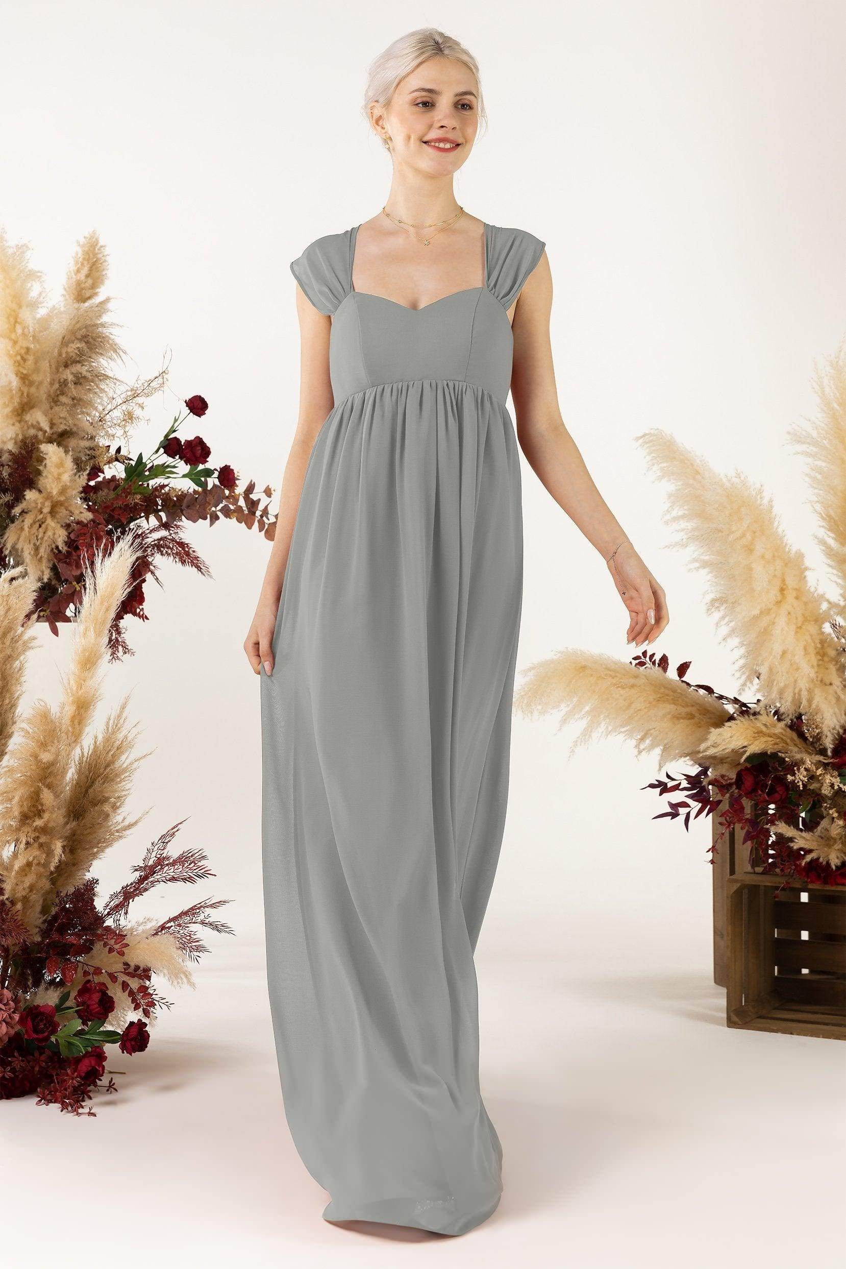 A-Line Sweep-Brush Train Chiffon Bridesmaid Dress CB0470 - COCOMELODY