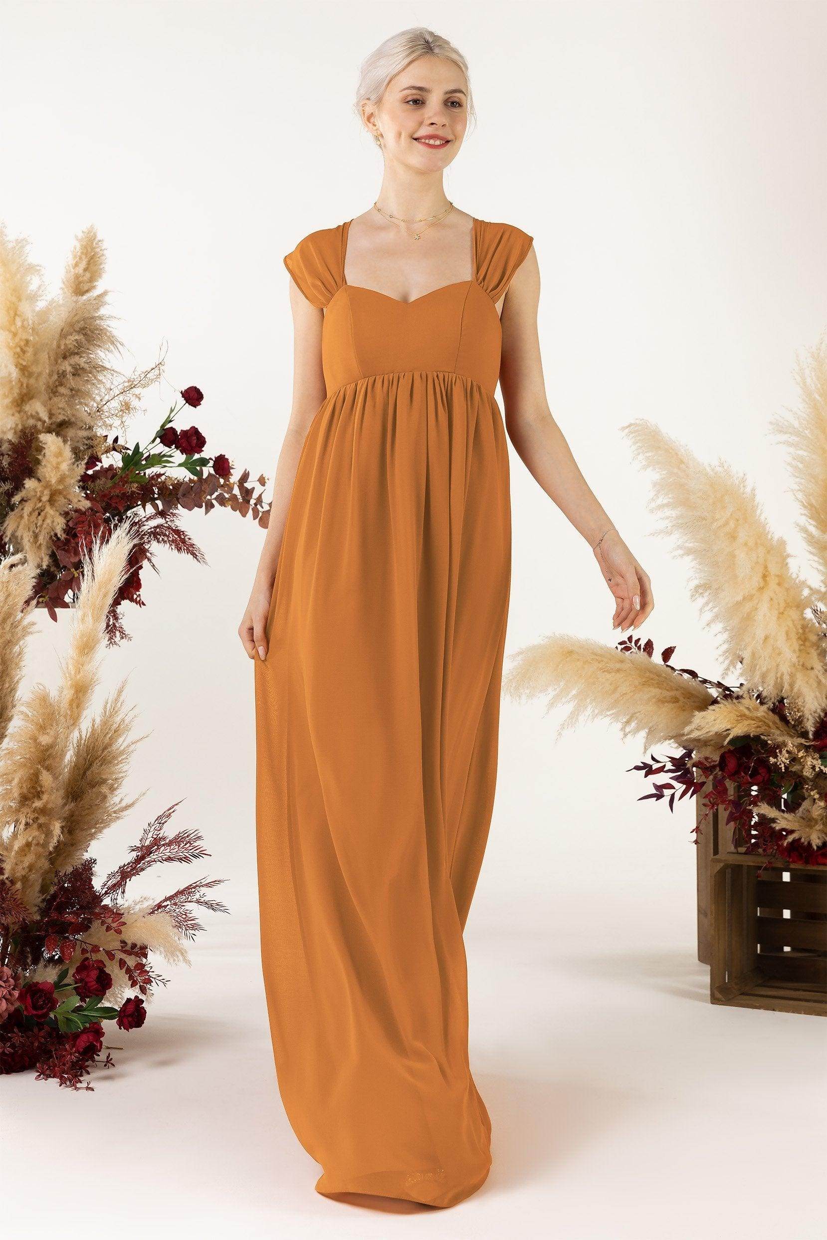 A-Line Sweep-Brush Train Chiffon Bridesmaid Dress CB0470 - COCOMELODY