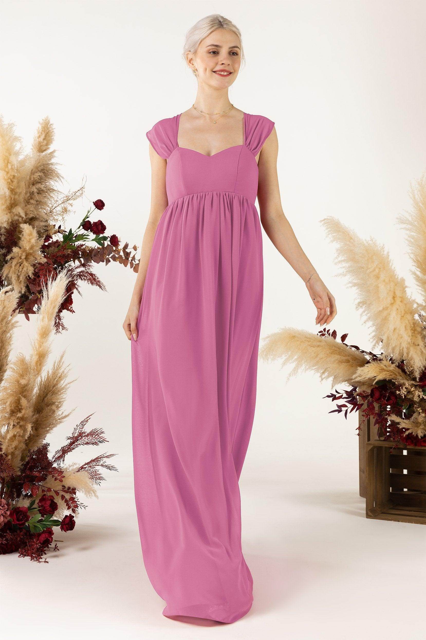 A-Line Sweep-Brush Train Chiffon Bridesmaid Dress CB0470 - COCOMELODY
