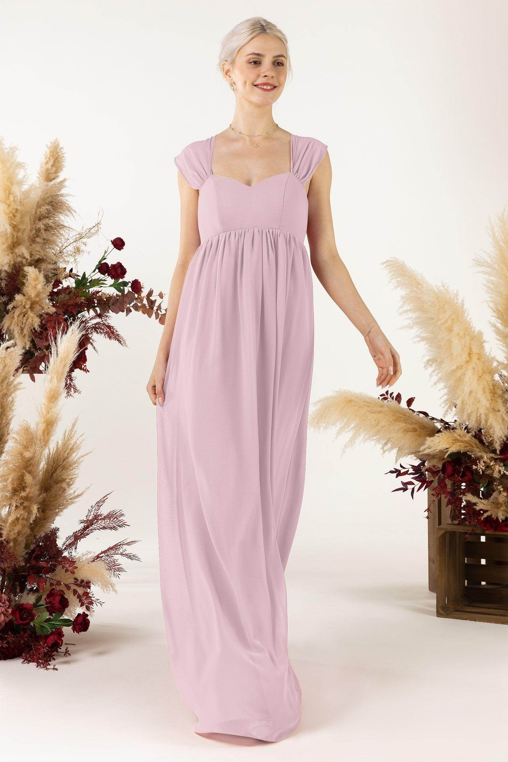 A-Line Sweep-Brush Train Chiffon Bridesmaid Dress CB0470 - COCOMELODY
