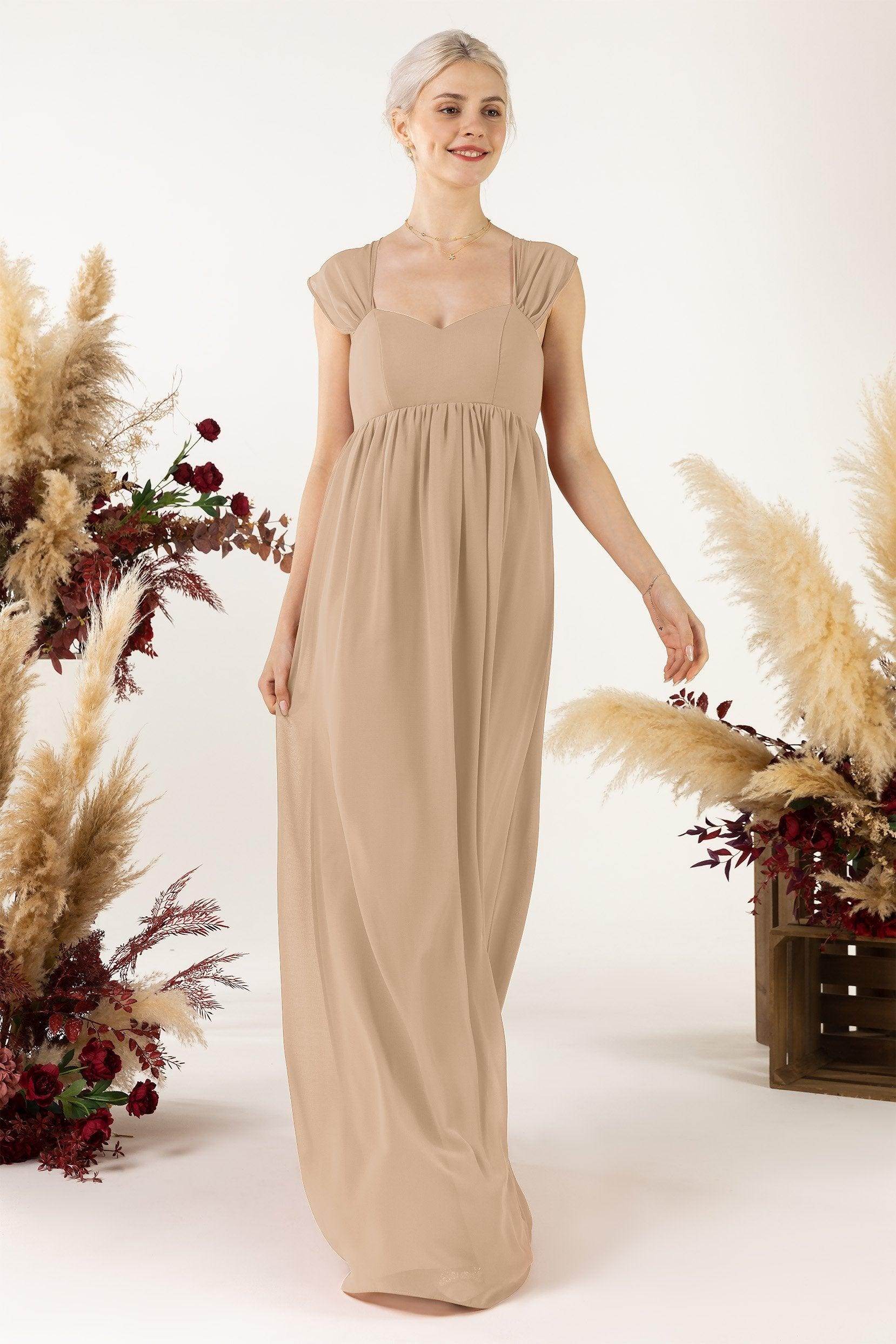 A-Line Sweep-Brush Train Chiffon Bridesmaid Dress CB0470 - COCOMELODY