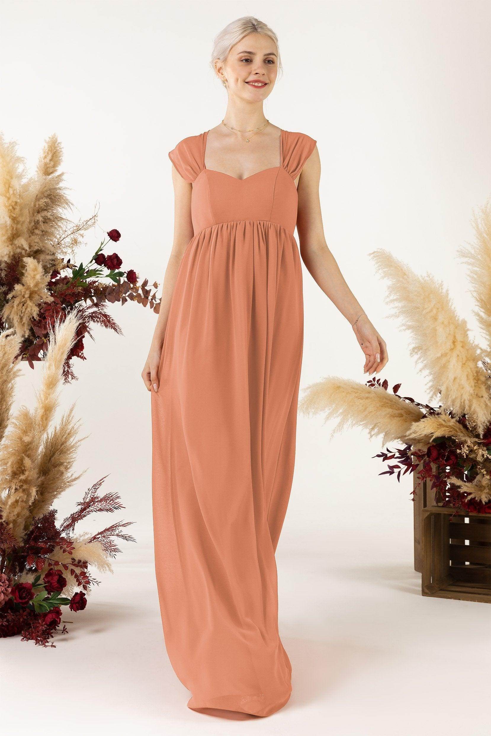 A-Line Sweep-Brush Train Chiffon Bridesmaid Dress CB0470 - COCOMELODY