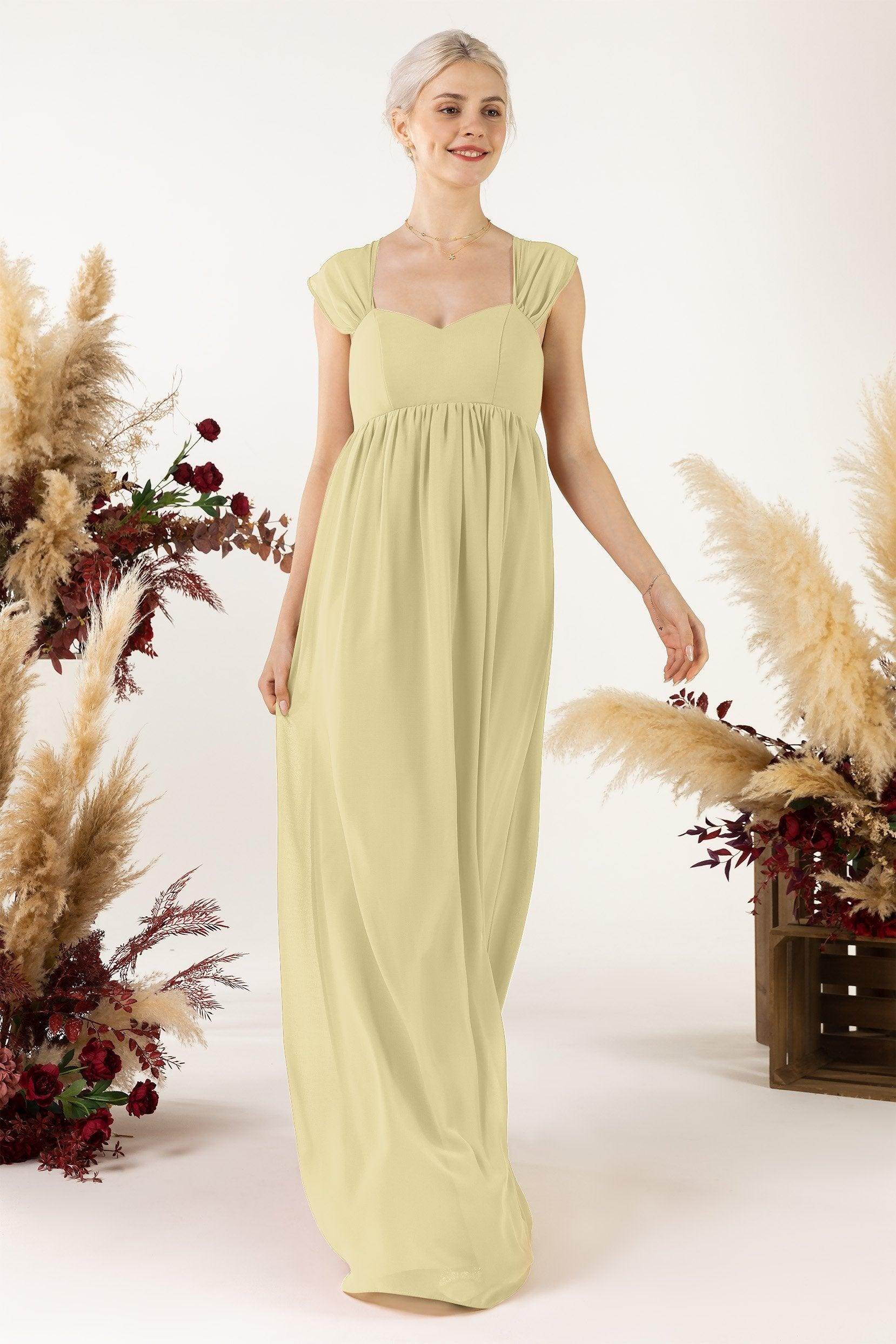 A-Line Sweep-Brush Train Chiffon Bridesmaid Dress CB0470 - COCOMELODY