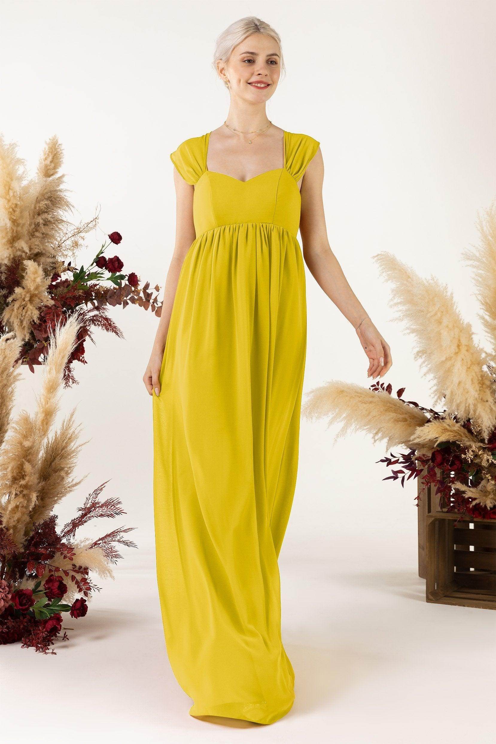 A-Line Sweep-Brush Train Chiffon Bridesmaid Dress CB0470 - COCOMELODY