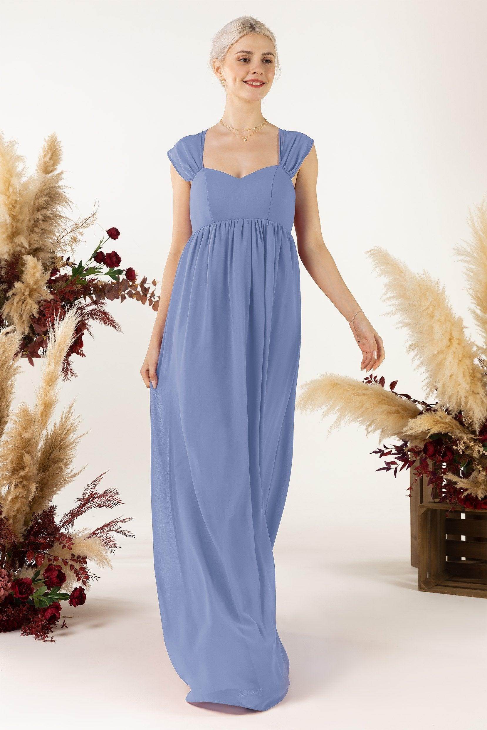 A-Line Sweep-Brush Train Chiffon Bridesmaid Dress CB0470 - COCOMELODY