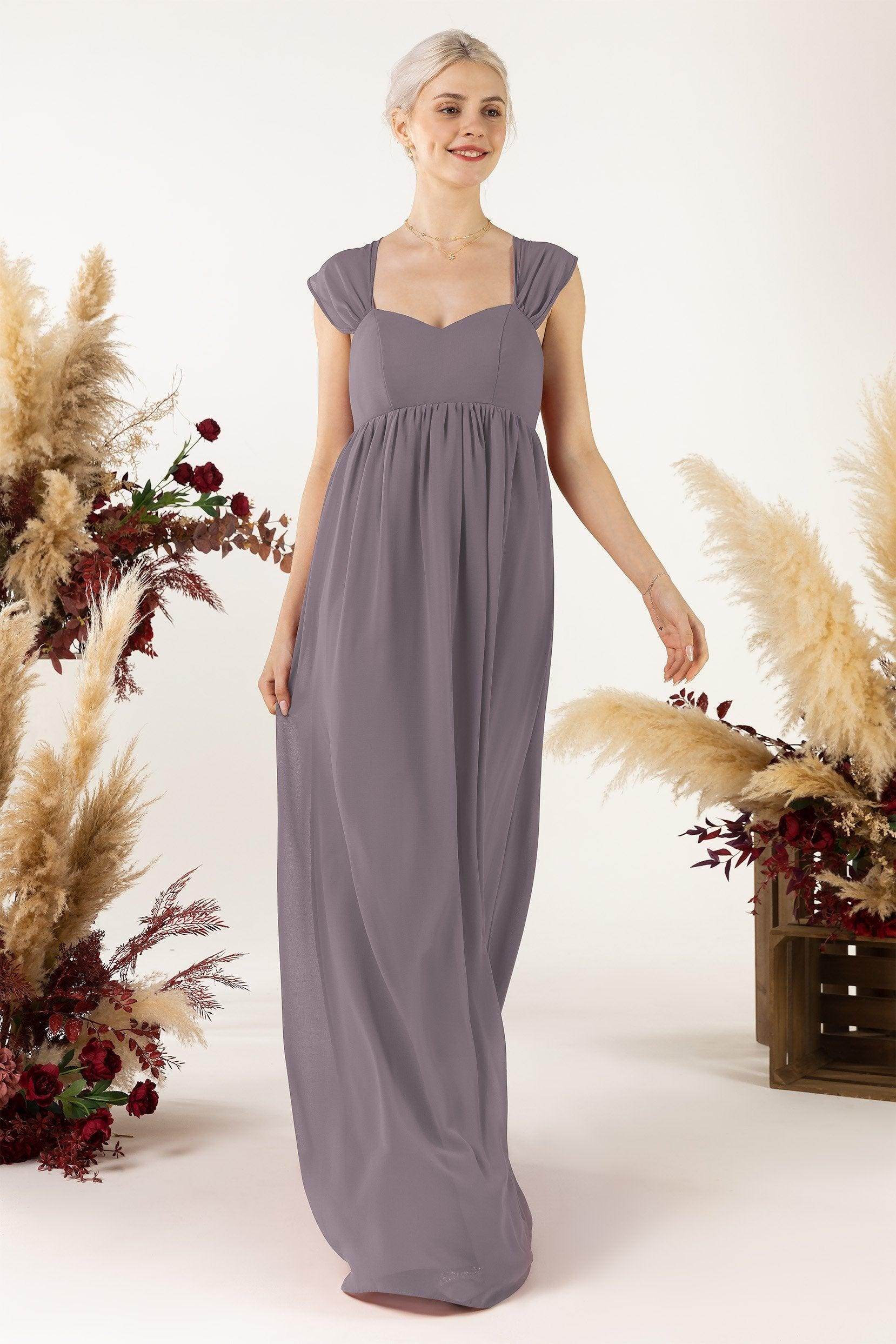 A-Line Sweep-Brush Train Chiffon Bridesmaid Dress CB0470 - COCOMELODY